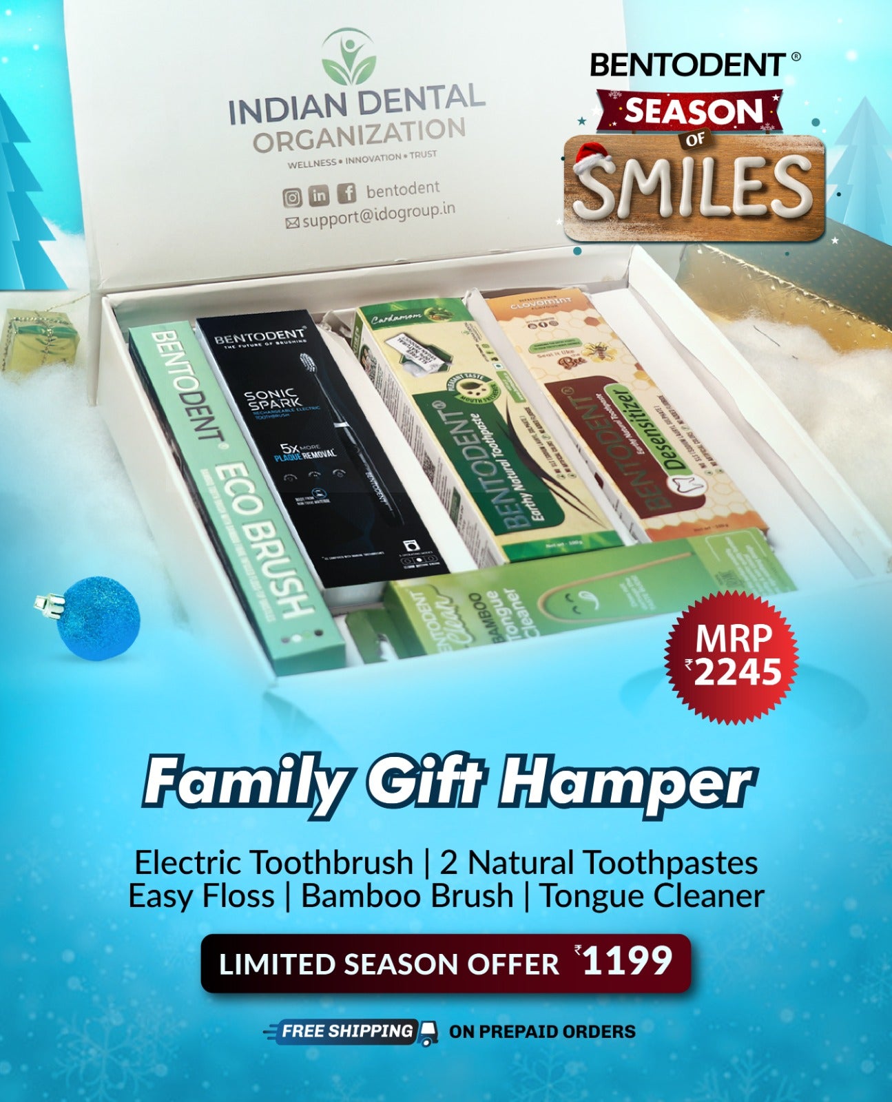 Season of Smile Special Gift Hamper Box -Advanced Rechargeable Electric Toothbrush -Sonic Spark with Free Charcoal, Desensitizer,Cardamom ) and Tongue Cleaner / Pack of 1