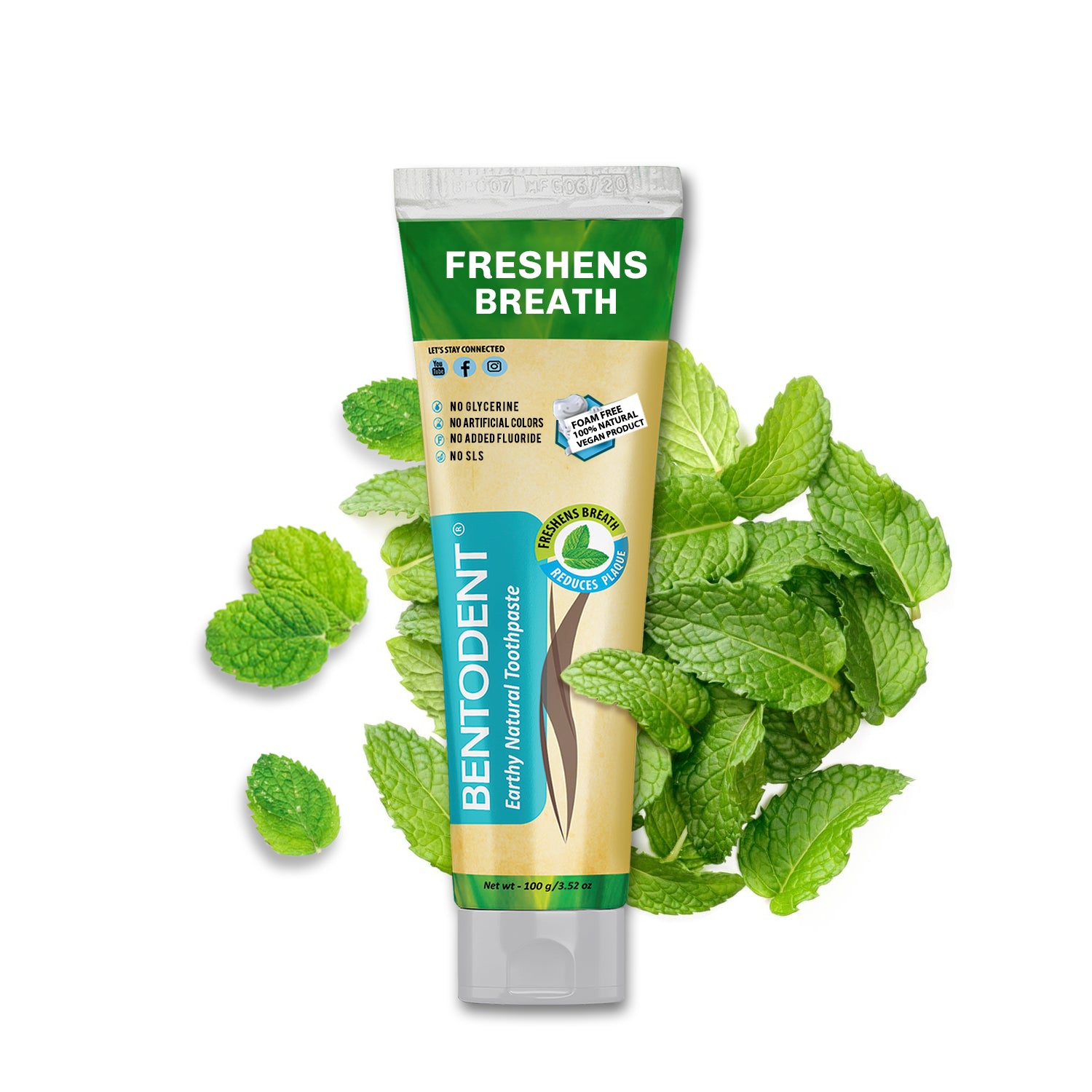 Bentodent Premium Mint Herbal Toothpaste - Natural & Fluoride Free - 100 gm - Indian Dental Organization