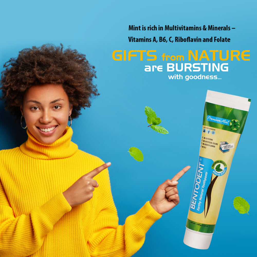 Bentodent Premium Mint Herbal Toothpaste - Natural & Fluoride Free - 100 gm - Indian Dental Organization
