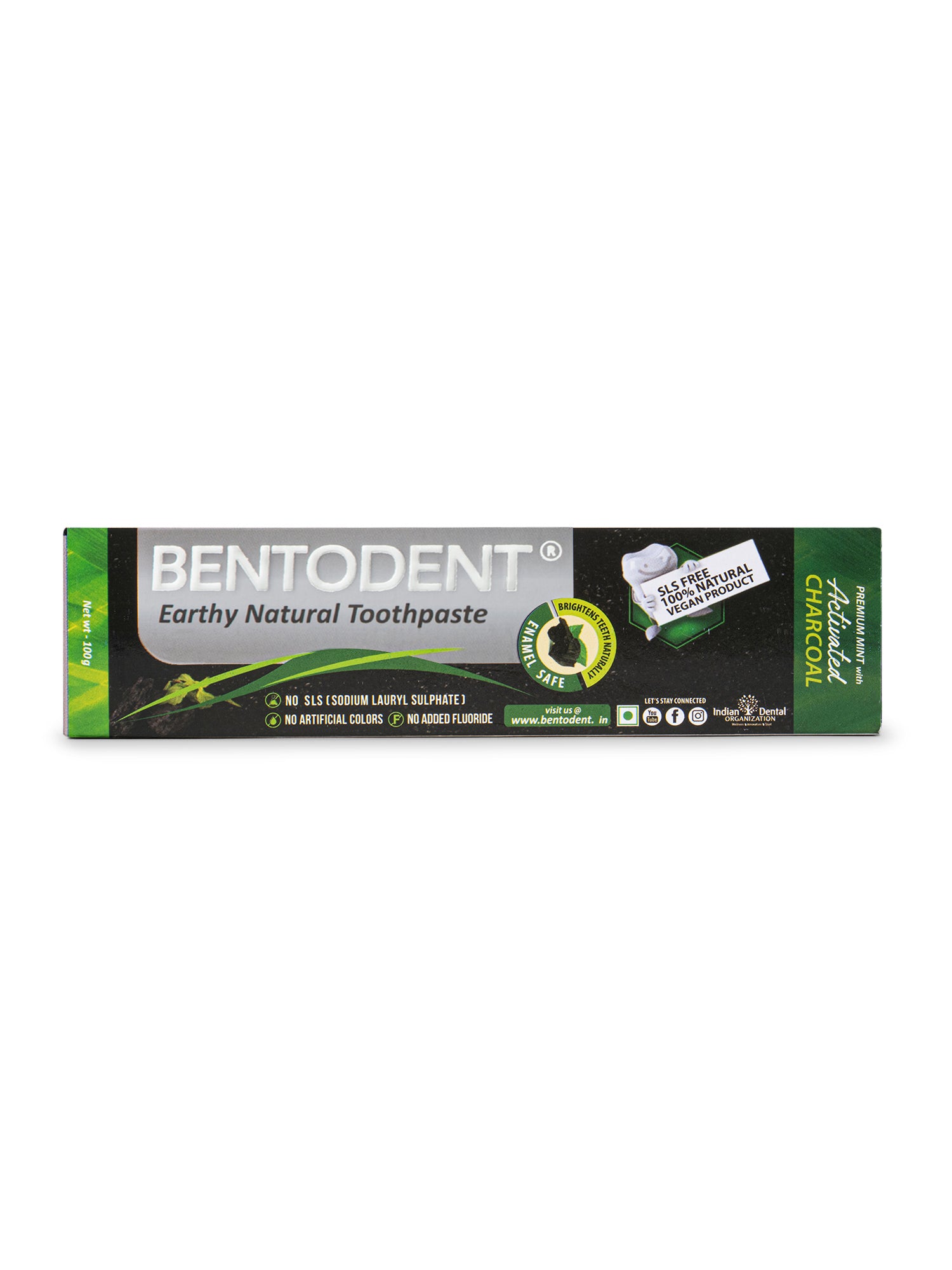 Bentodent Charcoal Teeth Whitening Toothpaste - Natural & Fluoride Free - 100 gm - Indian Dental Organization