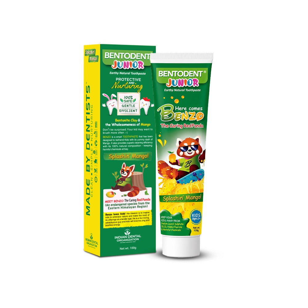Bentodent 100% Natural Kids Splashin Mango twin Toothpaste, Fluoride Free, Sls Free, Complete oral care protection for kids, Fresh Breath, Best toothpaste for kids 2+ years 100g each