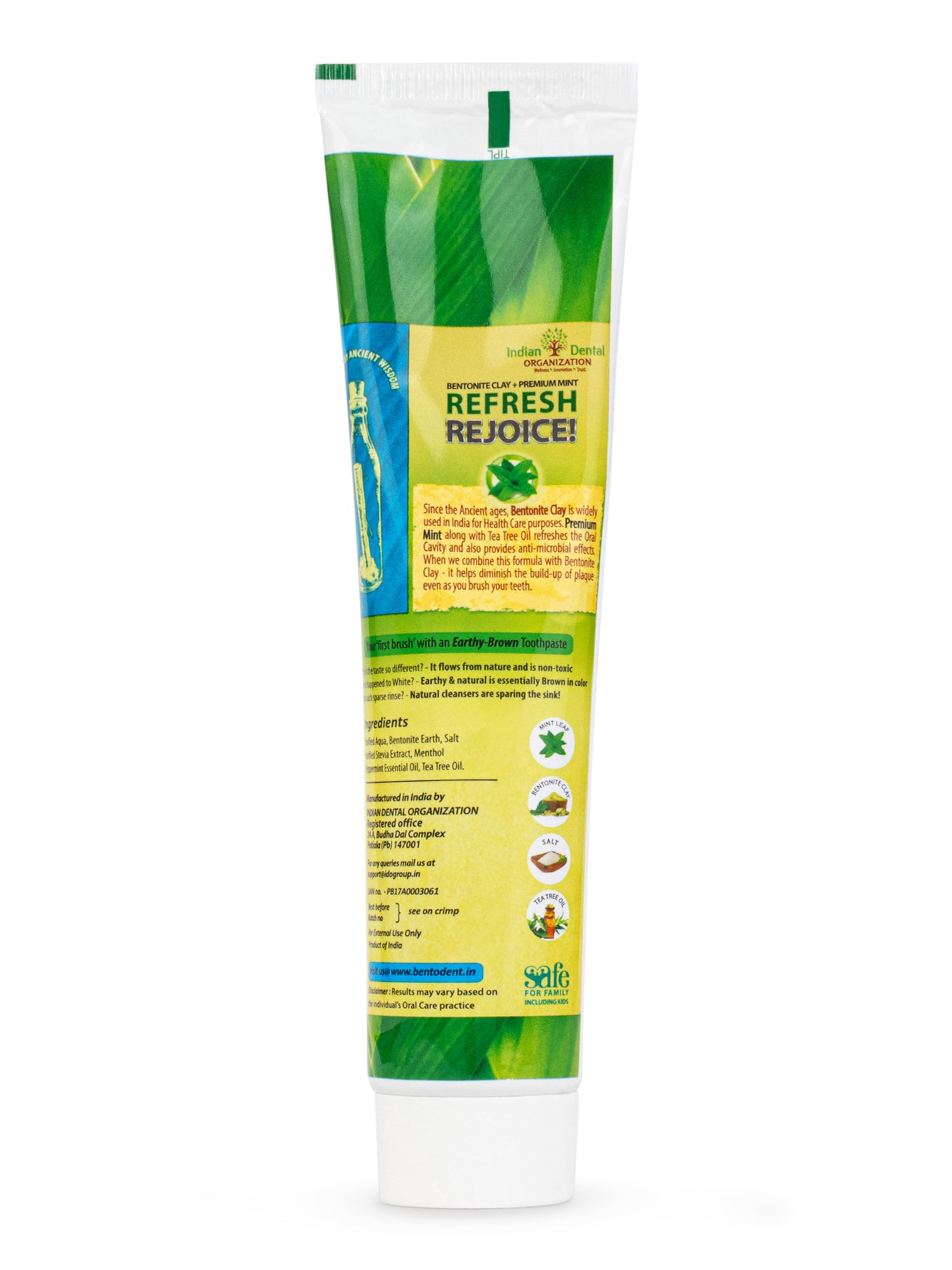 Bentodent Premium Mint Herbal Toothpaste - Natural & Fluoride Free - 100 gm - Indian Dental Organization