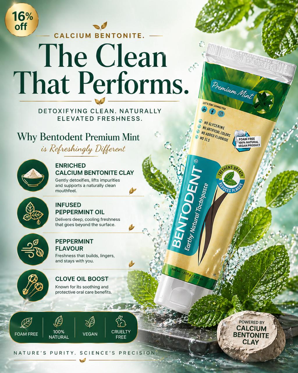 Bentodent Premium Mint Natural Toothpaste (Twin Pack) - 100 gm each