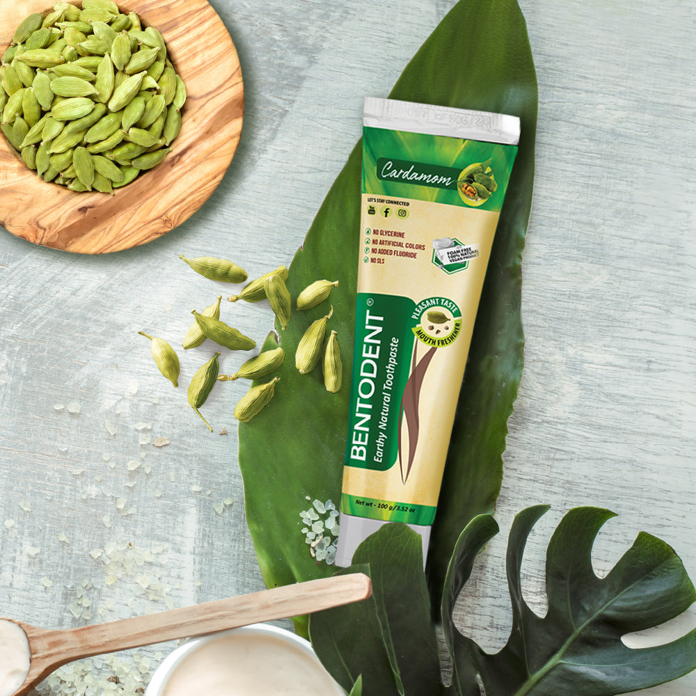 Bentodent Cardamom Toothpaste - Natural & Fluoride Free - 100 gm - Indian Dental Organization