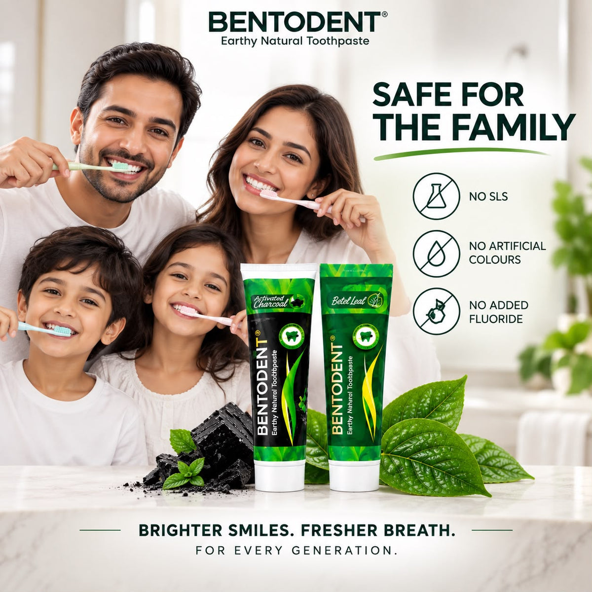 Bentodent Charcoal & Betel Leaf Natural Toothpaste Combo Pack of 2 | Teeth Whitening & Gum Care | Helps Fight Cavities, Plaque & Bad Breath | Fluoride & SLS Free | 100g Each