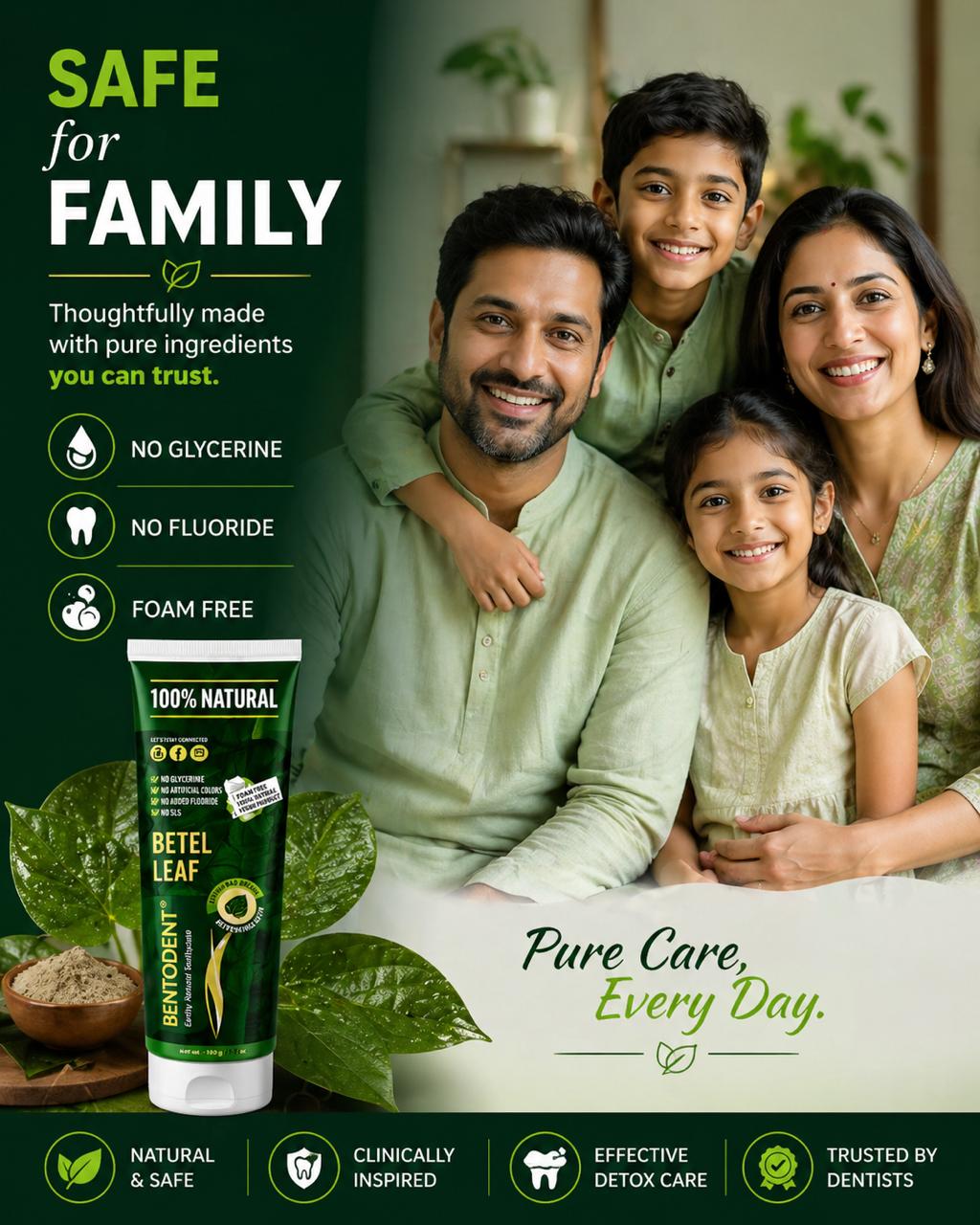 Bentodent Betel Leaf Organic Toothpaste - SLS Free - 100 gm