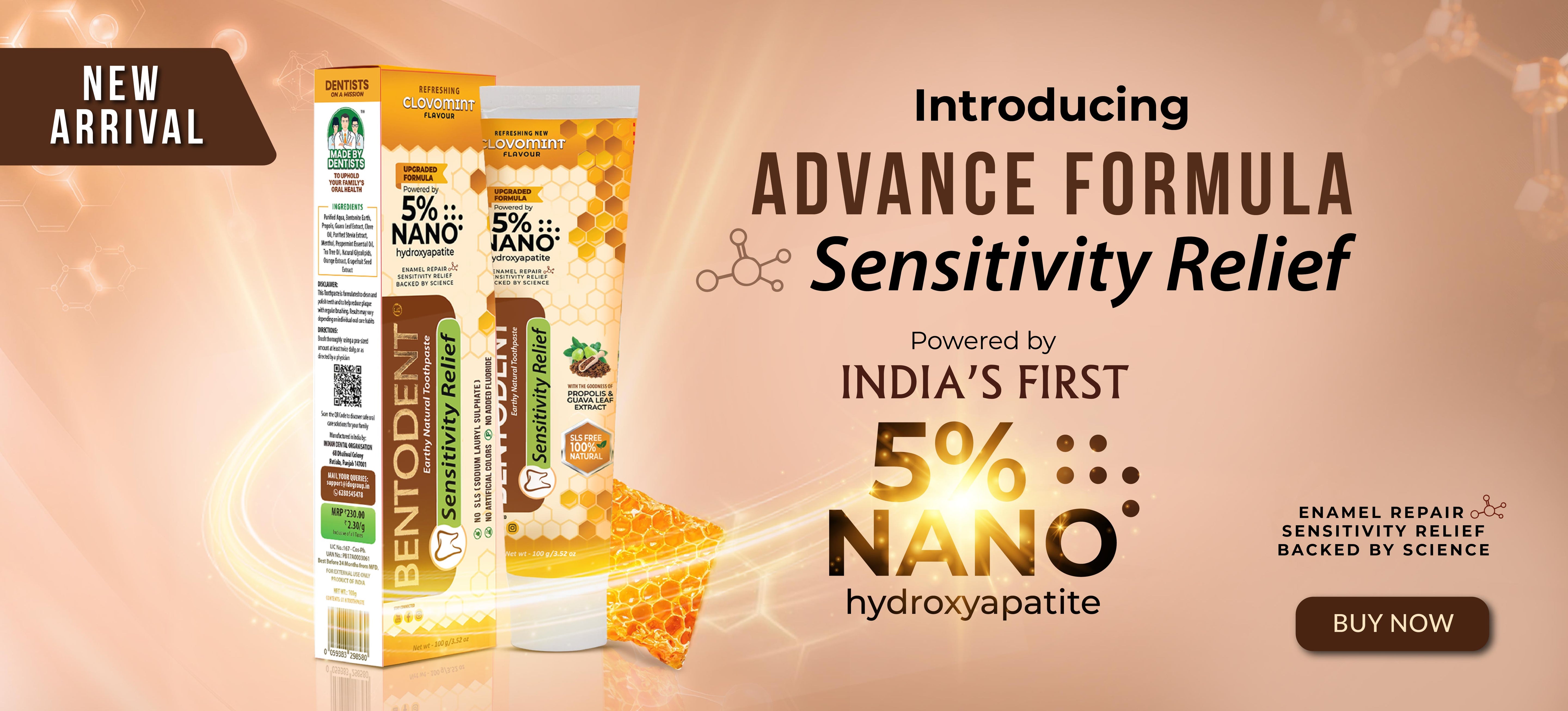 Bentodent Toothpaste - Natural Sensitivity Relief Toothpaste with Clove And Mint - 100 Gm