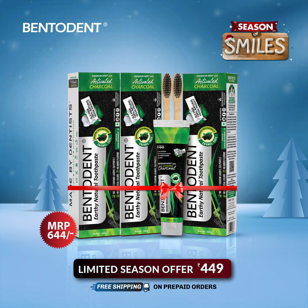 Bentodent Charcoal Teeth Whitening Toothpaste - Natural & Fluoride Free - 100 gm