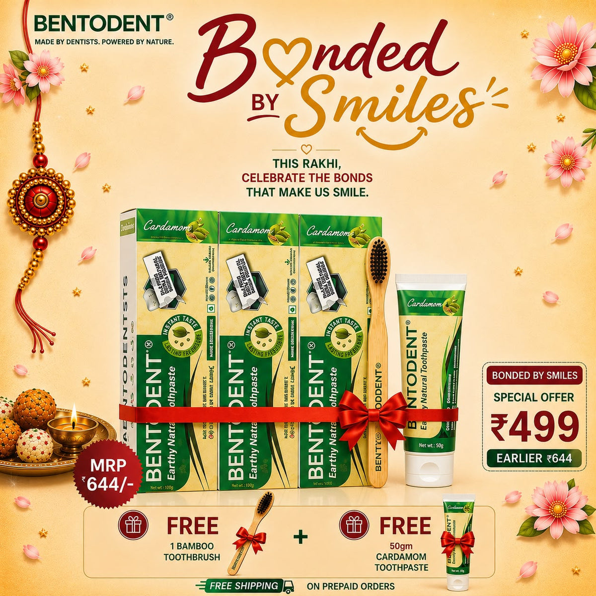 Bentodent Cardamom Natural Toothpaste | SLS Free & Fluoride Free | Herbal Oral Care