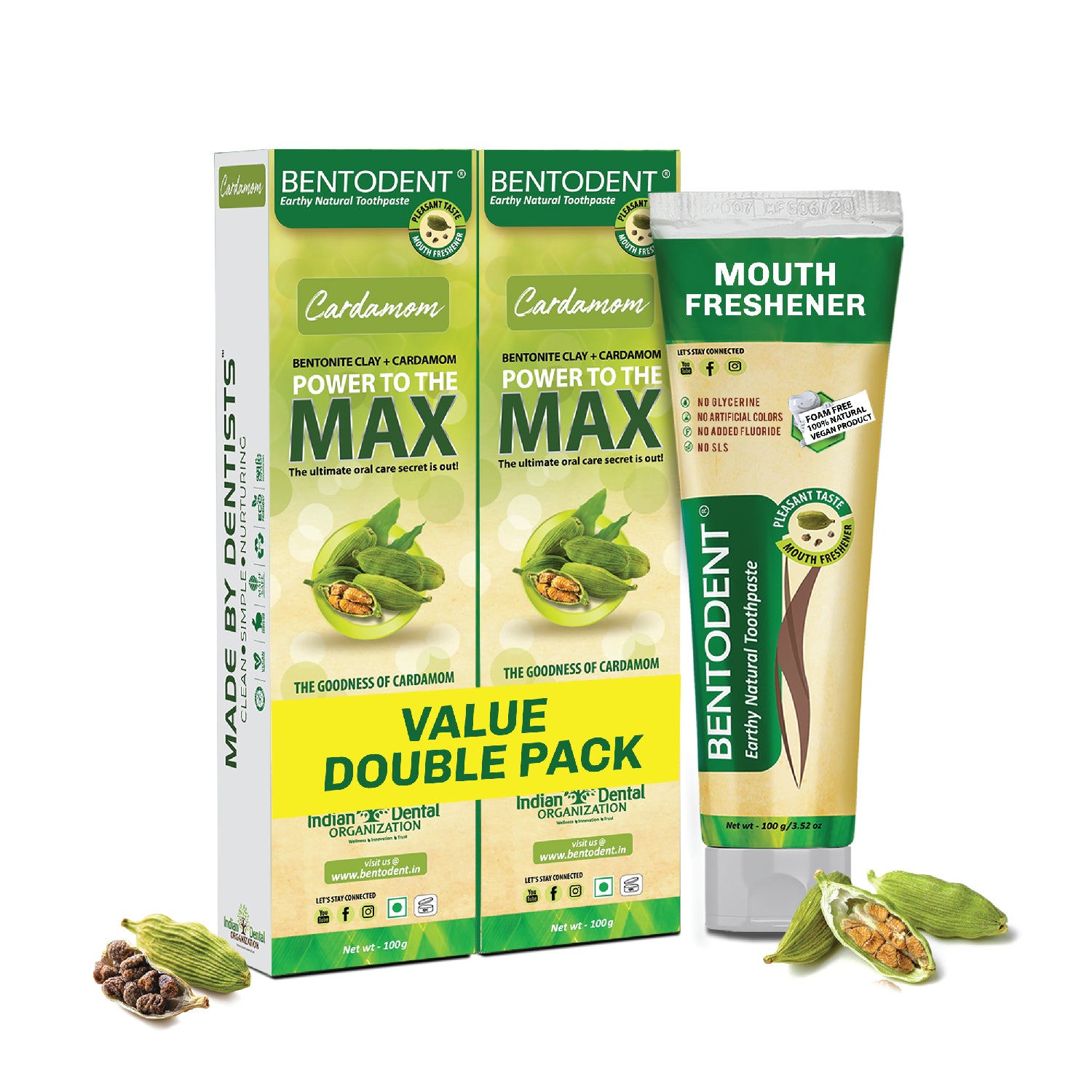 Bentodent Cardamom Toothpaste (Twin Pack) - 100 gm each - Indian Dental Organization