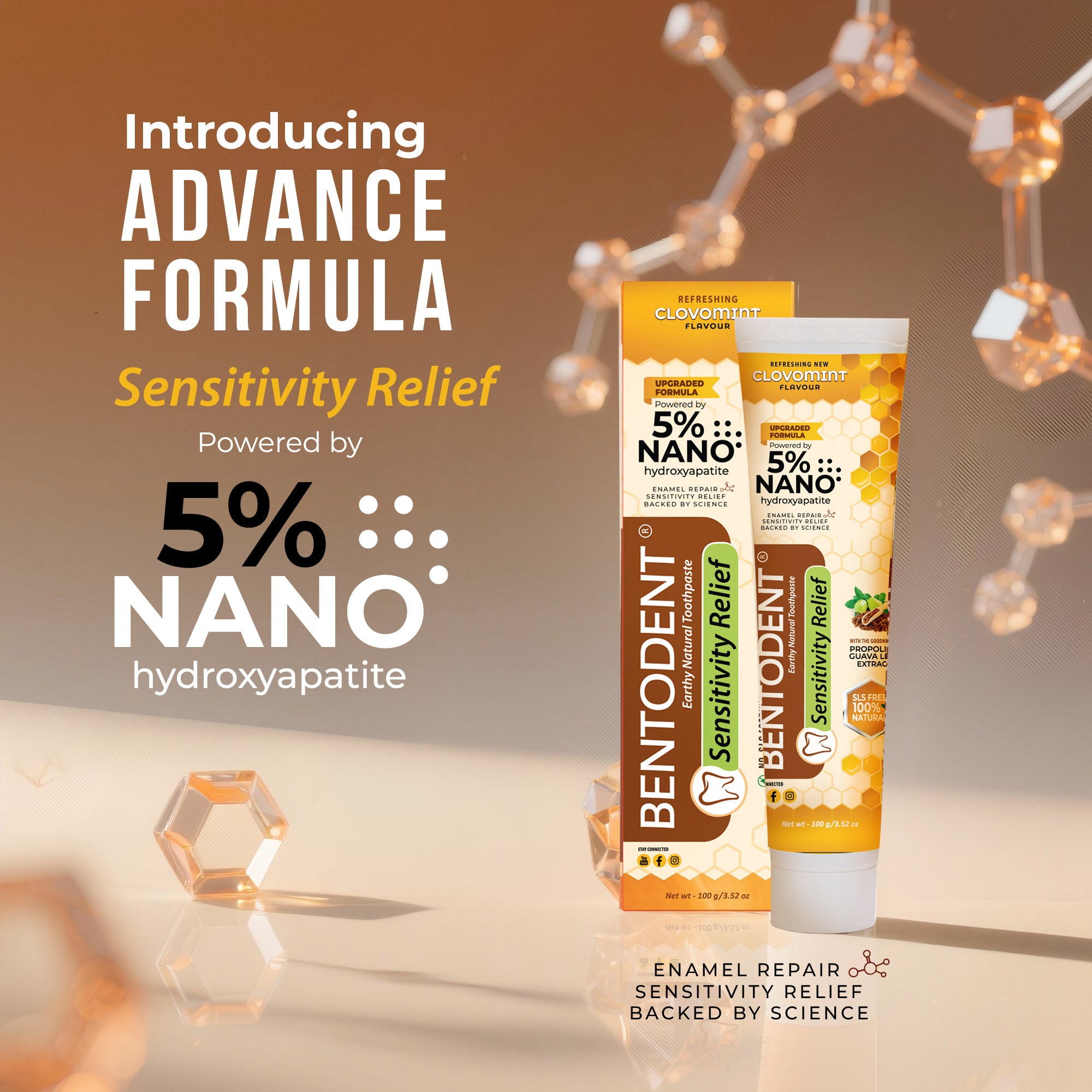 Bentodent Toothpaste - Natural Sensitivity Relief Toothpaste with Clove And Mint - 100 Gm