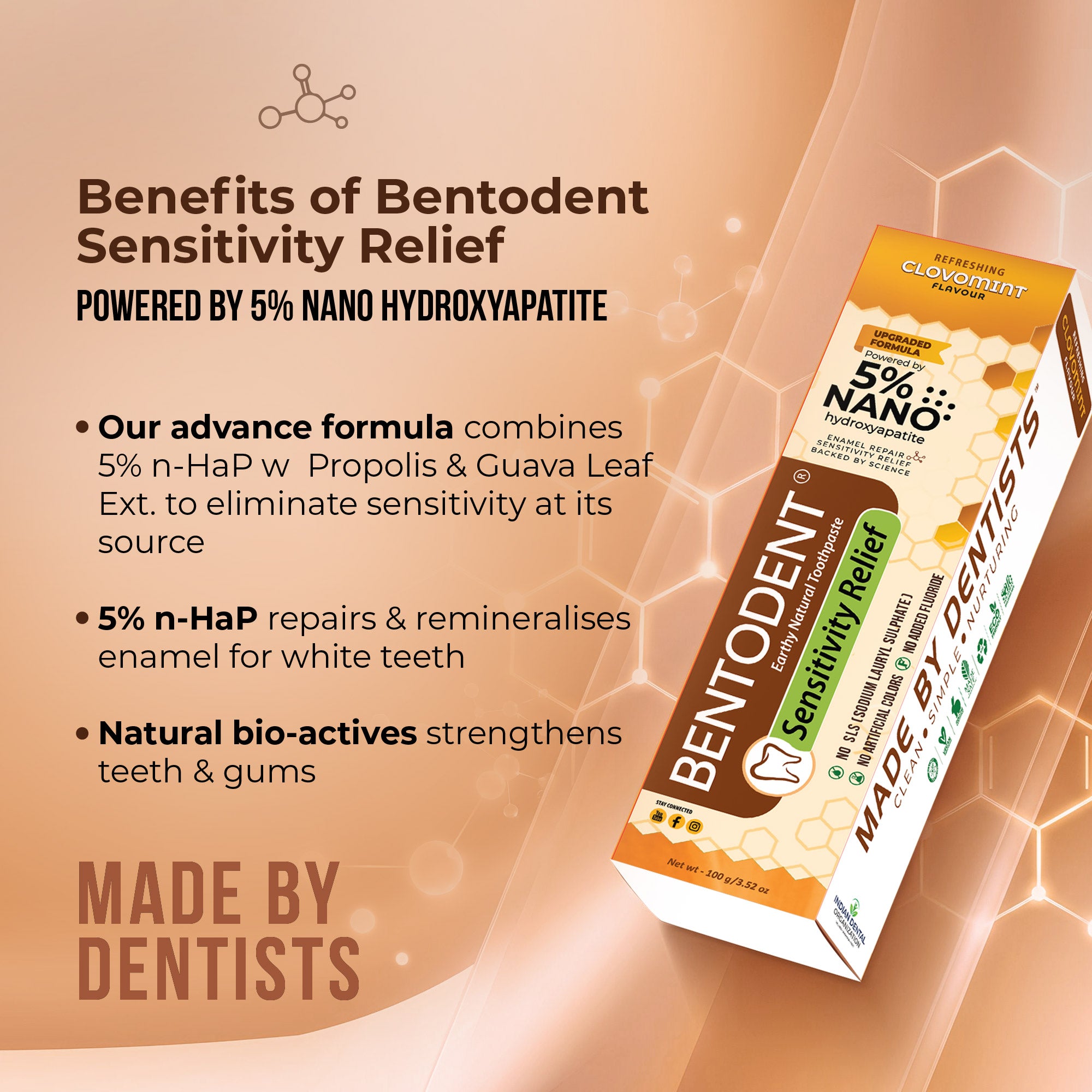 Bentodent Toothpaste - Natural Sensitivity Relief Toothpaste with Clove And Mint - 100 Gm