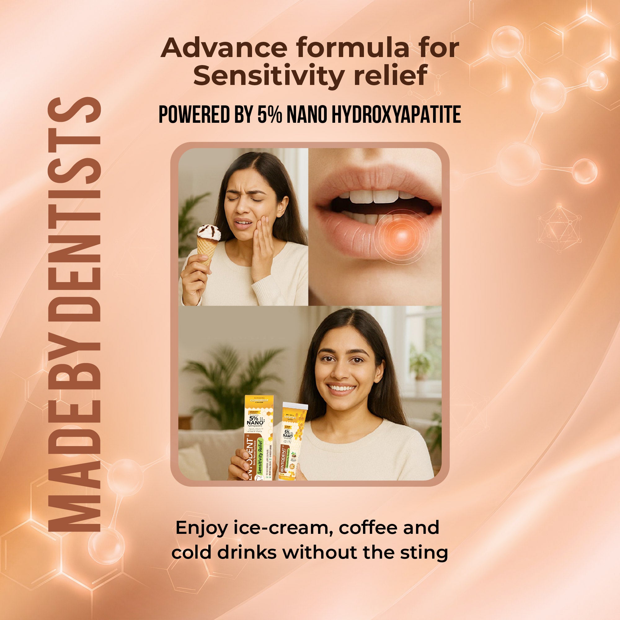 Bentodent Toothpaste - Natural Sensitivity Relief Toothpaste with Clove And Mint - 100 Gm