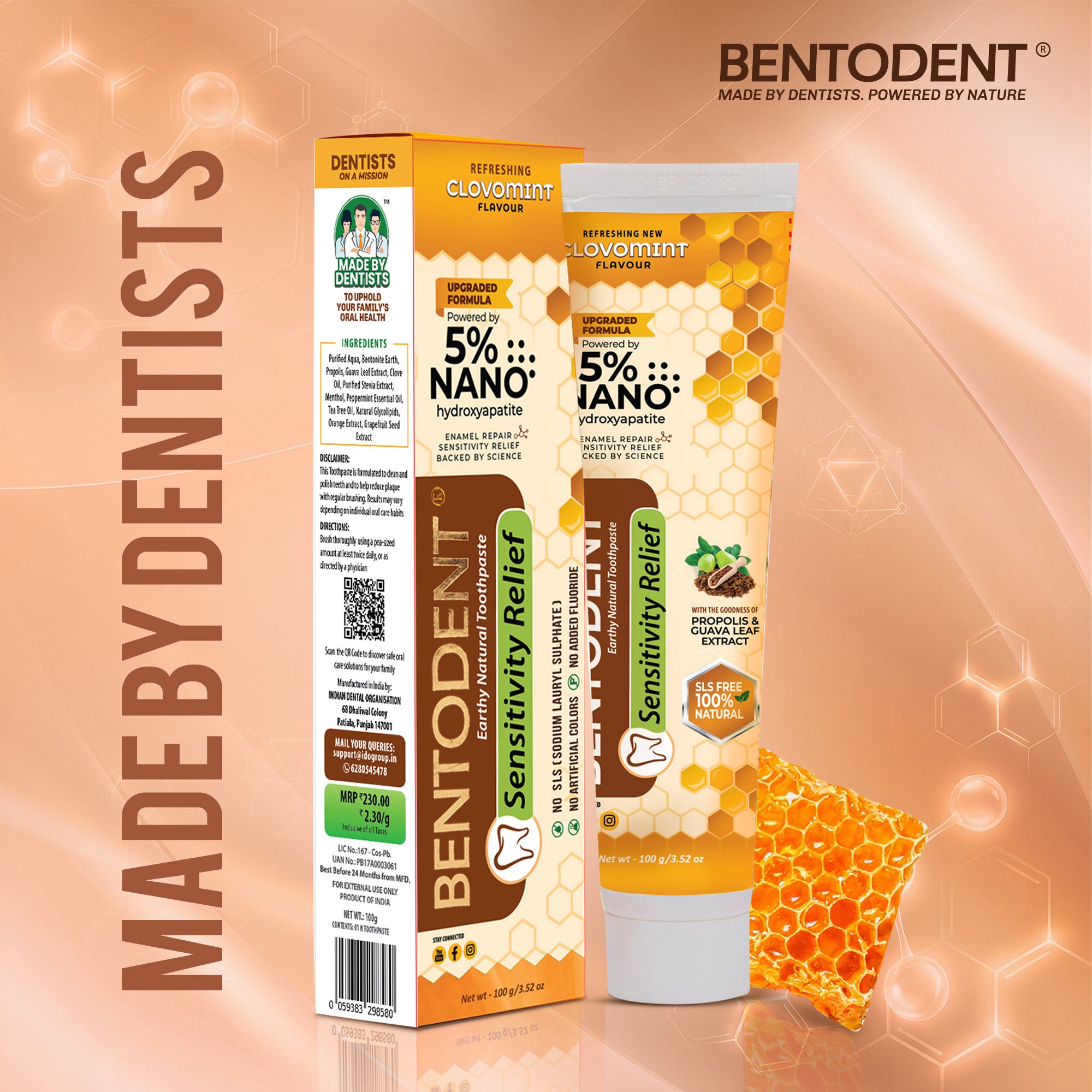 Bentodent Toothpaste - Natural Sensitivity Relief Toothpaste with Clove And Mint - 100 Gm