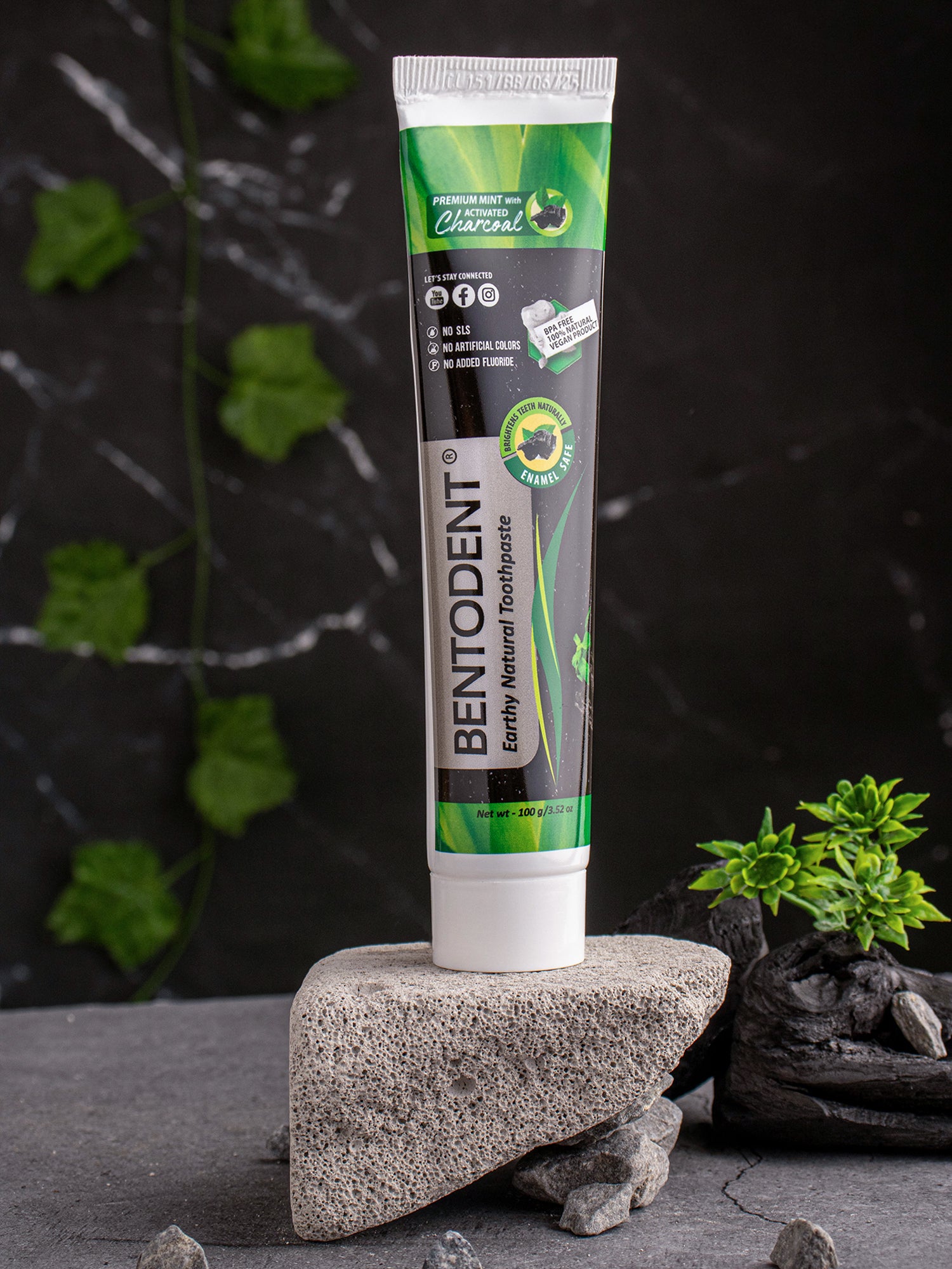 Bentodent Charcoal Teeth Whitening Toothpaste - Natural & Fluoride Free - 100 gm - Indian Dental Organization