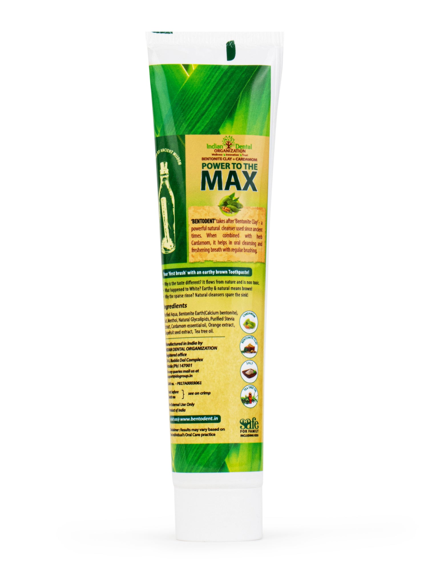 Bentodent Cardamom Toothpaste - Natural & Fluoride Free - 100 gm - Indian Dental Organization