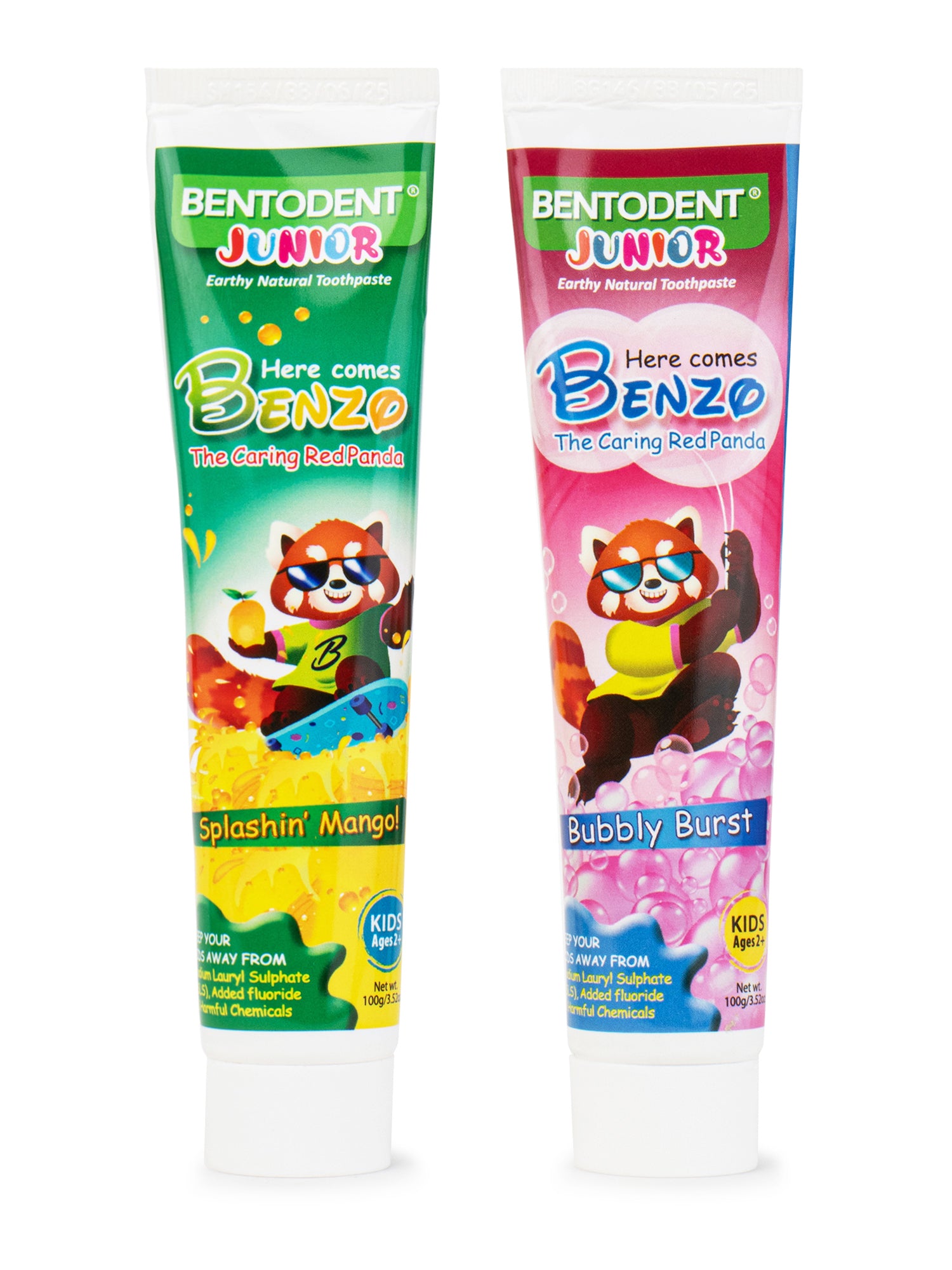 Bentodent 100% Natural Kids Mango & Bubble Gum Toothpaste Pack, No Fluoride, No Sls, Complete oral care, 2+ years 100g each - Indian Dental Organization