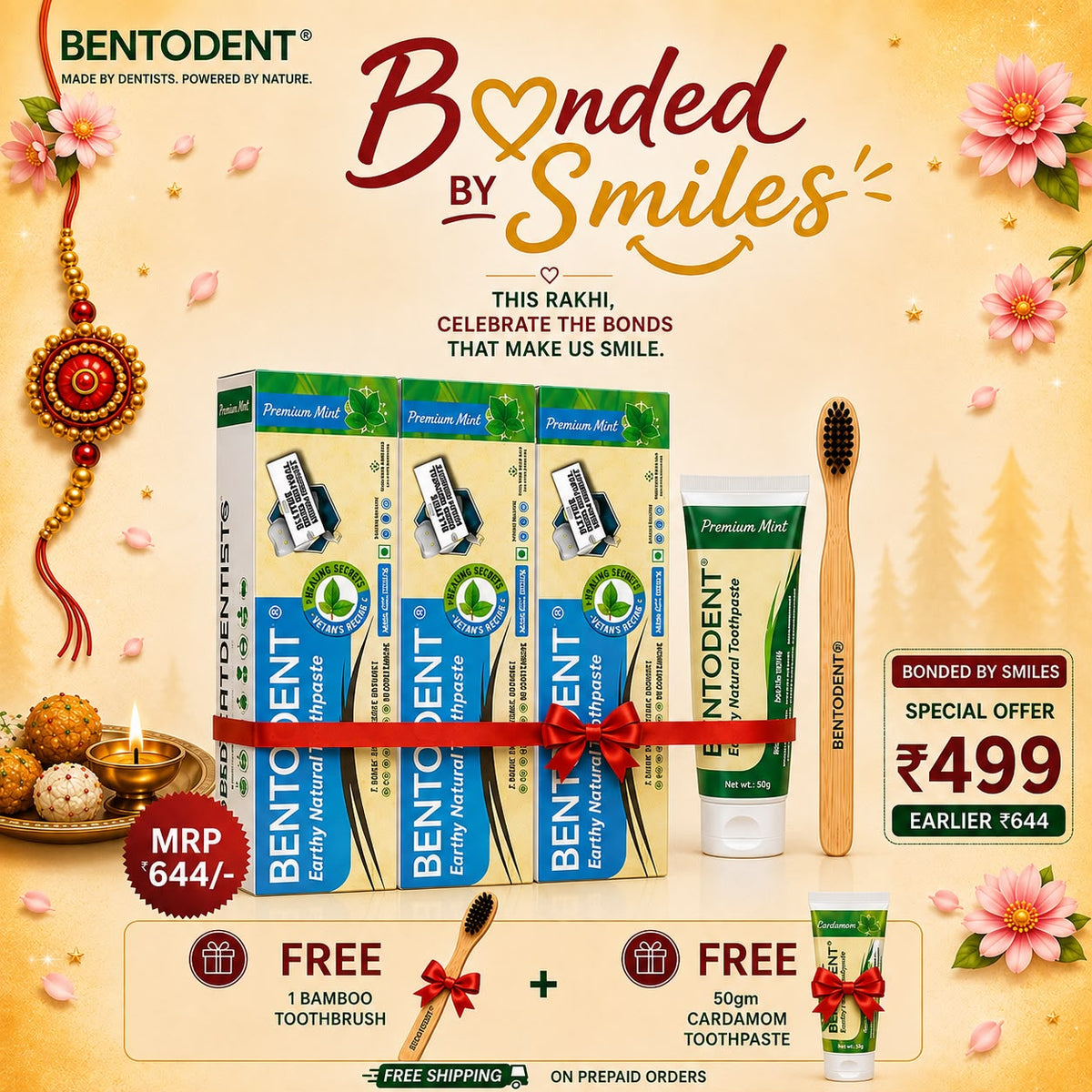 Bentodent Premium Mint Herbal Toothpaste | SLS Free & Fluoride Free | Daily Oral Care