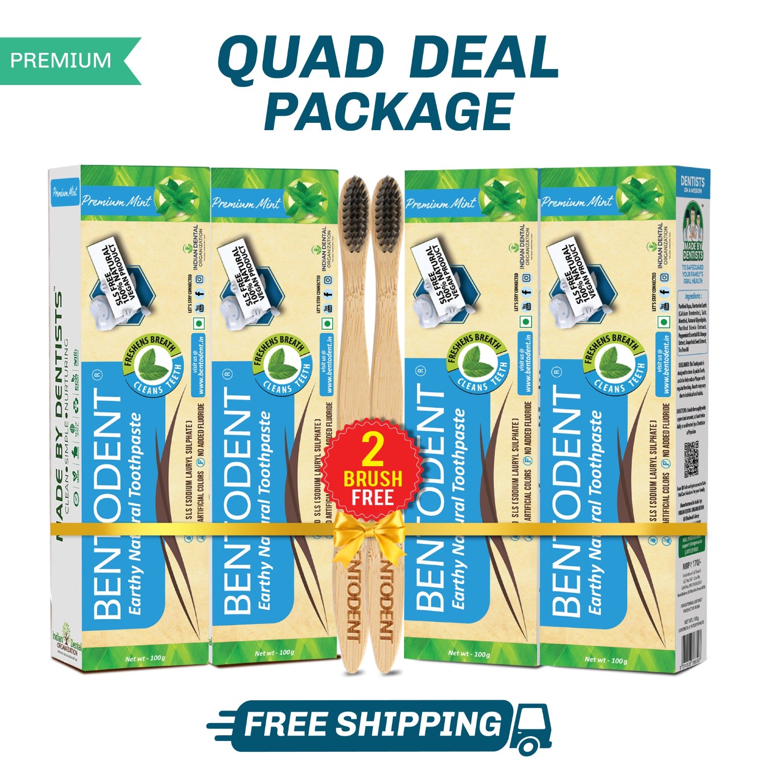 Bentodent Premium Mint Natural Toothpaste (Twin Pack) - 100 gm each