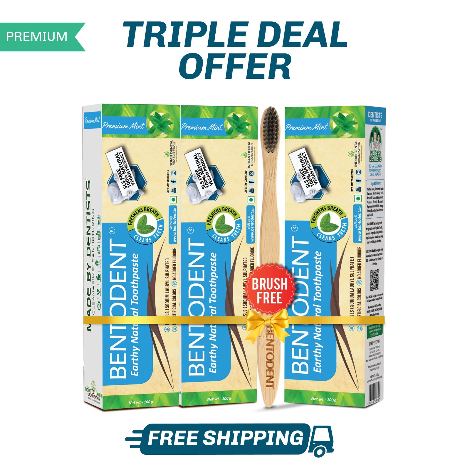 Bentodent Premium Mint Natural Toothpaste (Twin Pack) - 100 gm each