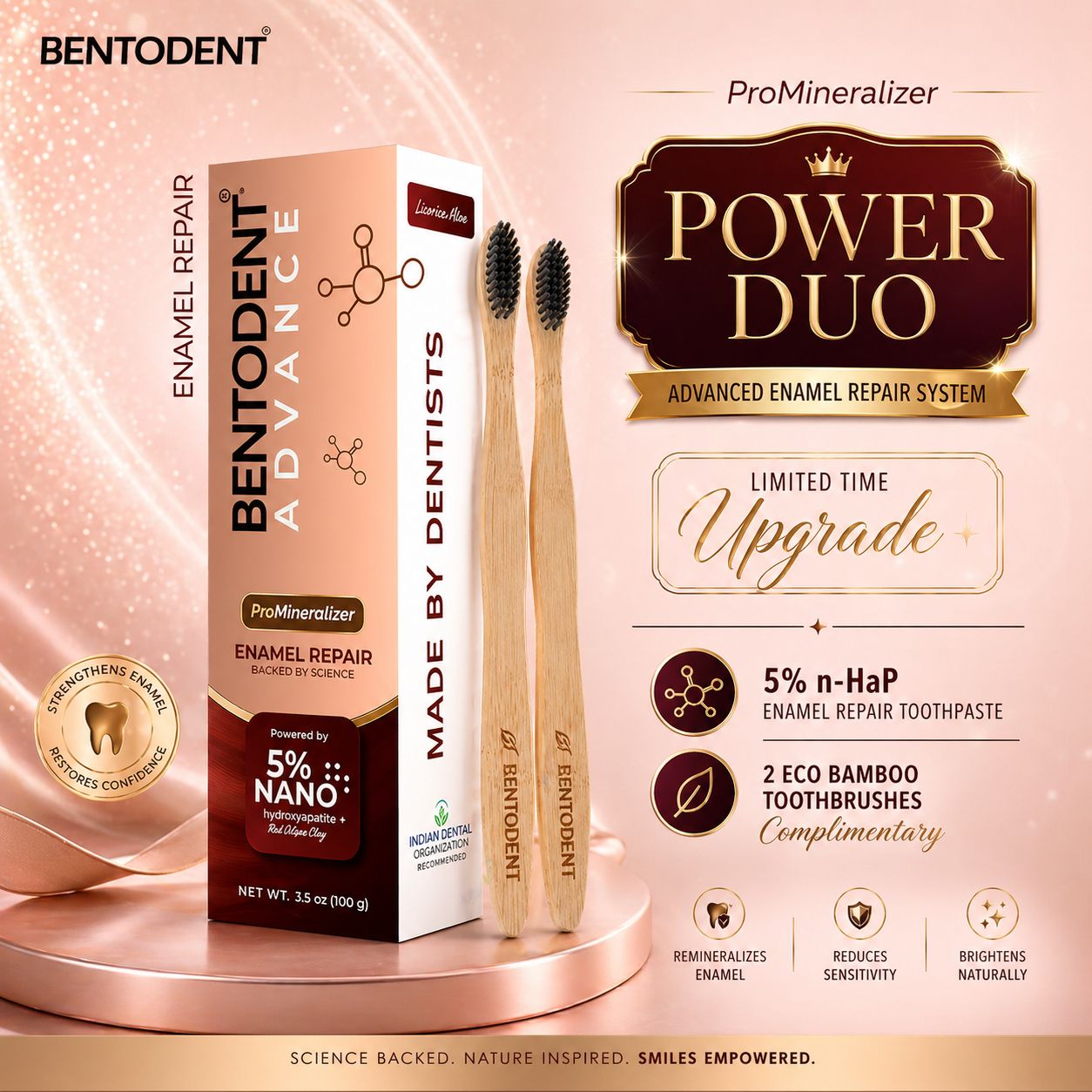 Bentodent Advance Promineraliser with 5% Nano Hydroxyapatite & Licorice mint | SLS & Chemical free | Flouride Free | Enamel repair | Teeth Whitening| Fights Cavities,Gum Diseases & Bad Breath | Vegan | Organic| Made by Dentists