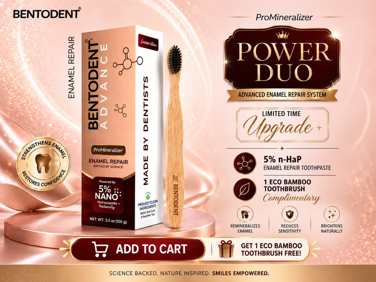 Bentodent Advance Promineraliser with 5% Nano Hydroxyapatite & Licorice mint | SLS & Chemical free | Flouride Free | Enamel repair | Teeth Whitening| Fights Cavities,Made by Dentists + 2 Bamboo Brush Free Limited Deal