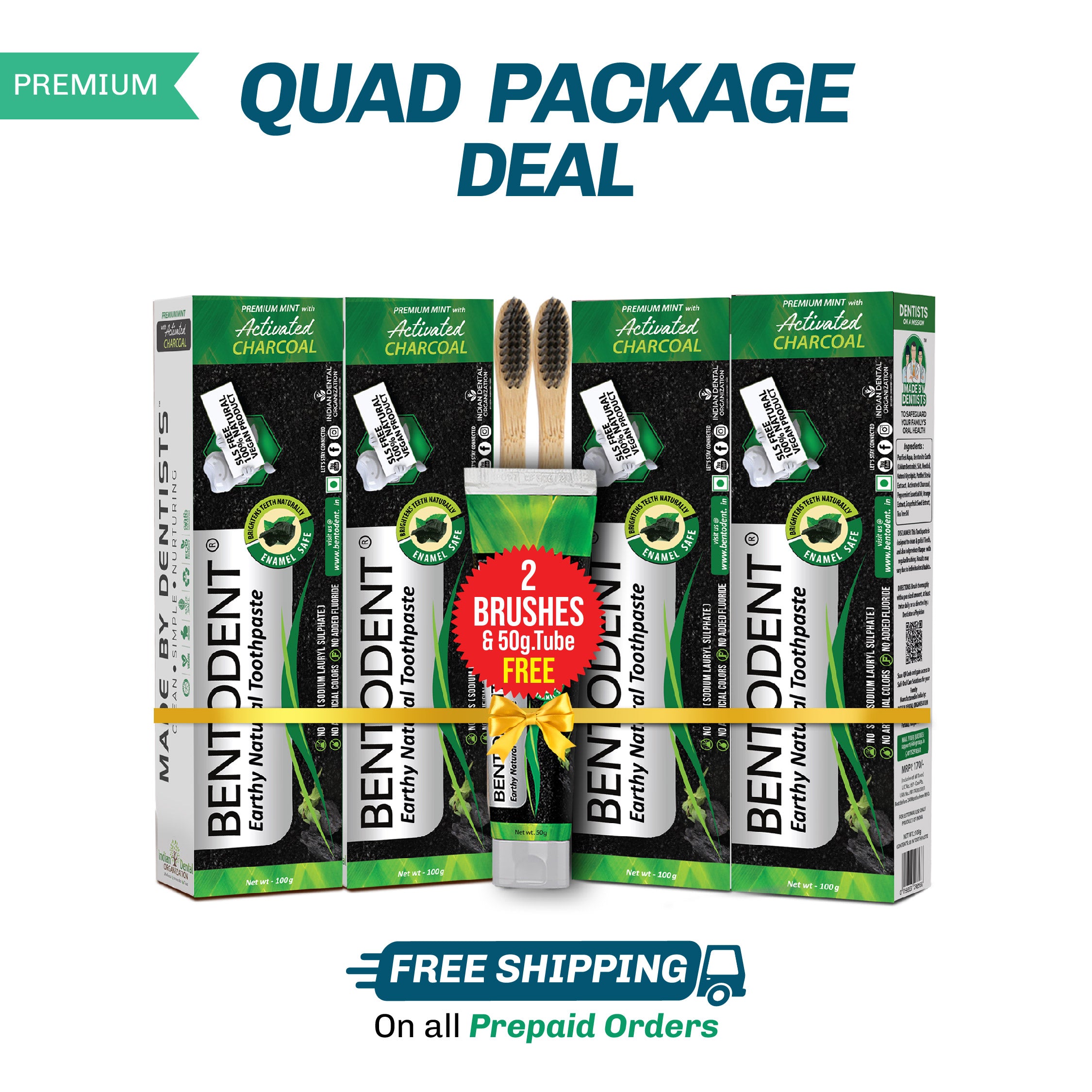 Bentodent Charcoal Teeth Whitening Toothpaste - Natural & Fluoride Free - 100 gm