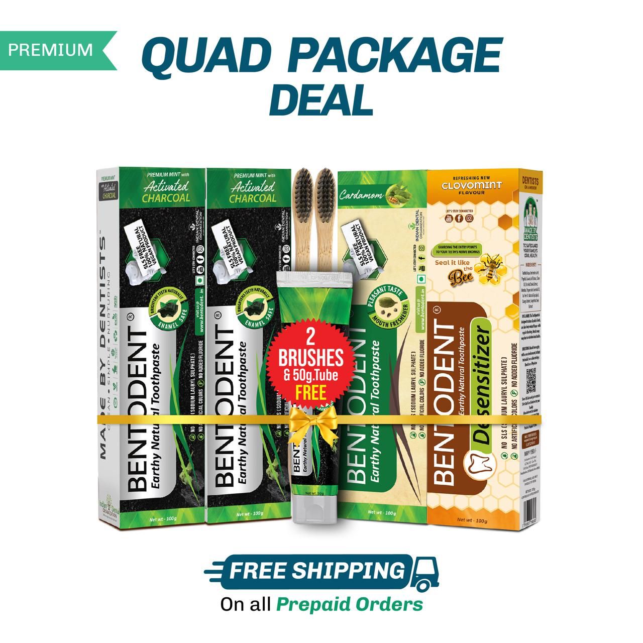 BENTODENT TOOTHPASTE FAMILY PACK - ORGANIC & HERBAL, Pack of 4, 100g each