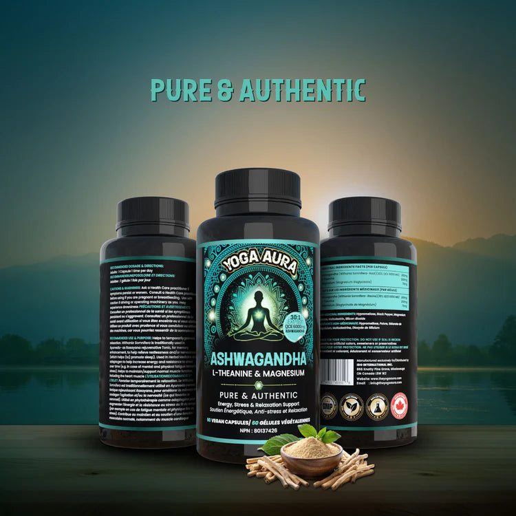 Yoga Aura Best Ashwagandha Tri Formula QCE 30:1 6000 mg- 200mg,L-theanine 200mg, Magnesium 75mg