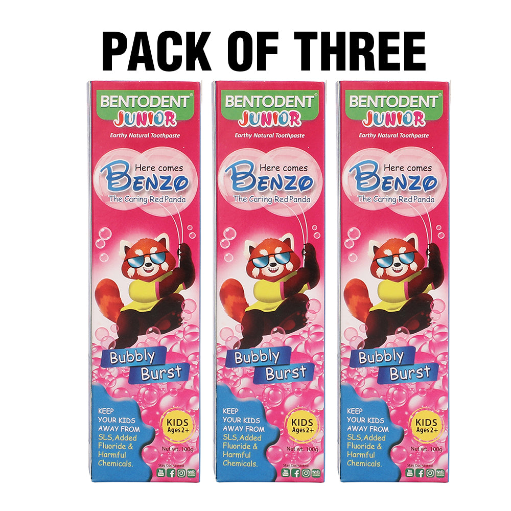 Bentodent 100% Natural Kids Bubbly Burst Toothpaste, Fluoride Free, Sls Free, Complete oral care protection for kids, Fresh Breath, Best toothpaste for kids 2+ years 100g