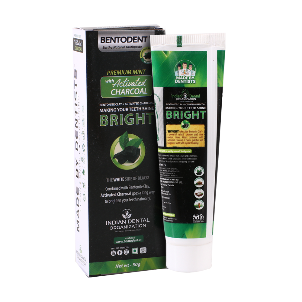 Bentodent Charcoal Teeth Whitening Toothpaste - Natural & Fluoride Free - 50 gm