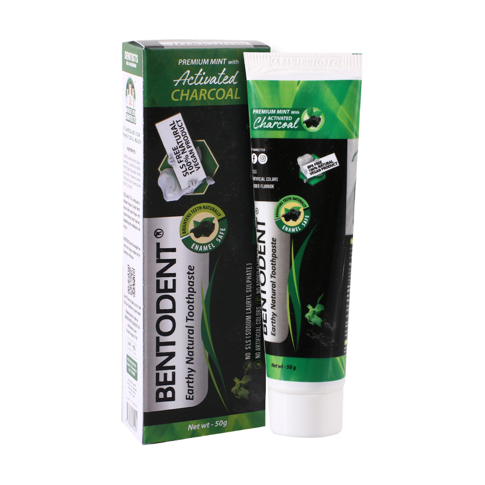 Bentodent Charcoal Teeth Whitening Toothpaste - Natural & Fluoride Free - 50 gm