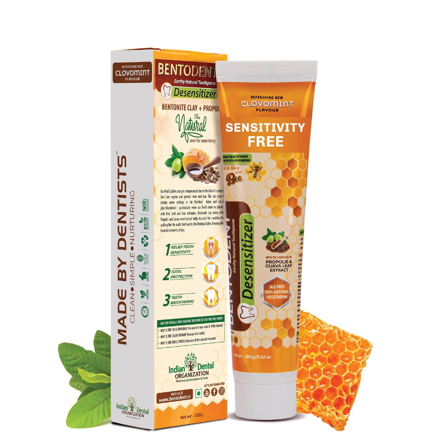 Bentodent Toothpaste - Desensitizer Natural Sensitivity Relief Toothpaste with Clove And Mint - 100 Gm (Pack of 2) - Indian Dental Organization