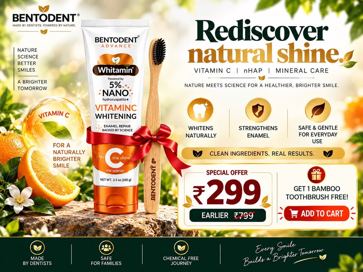 BENTODENT TOOTHPASTE Advance Whitamin Teeth Whitening Toothpaste, Vitamin C, 5% Nano Hydroxyapatite, Enamel Repair, 100g