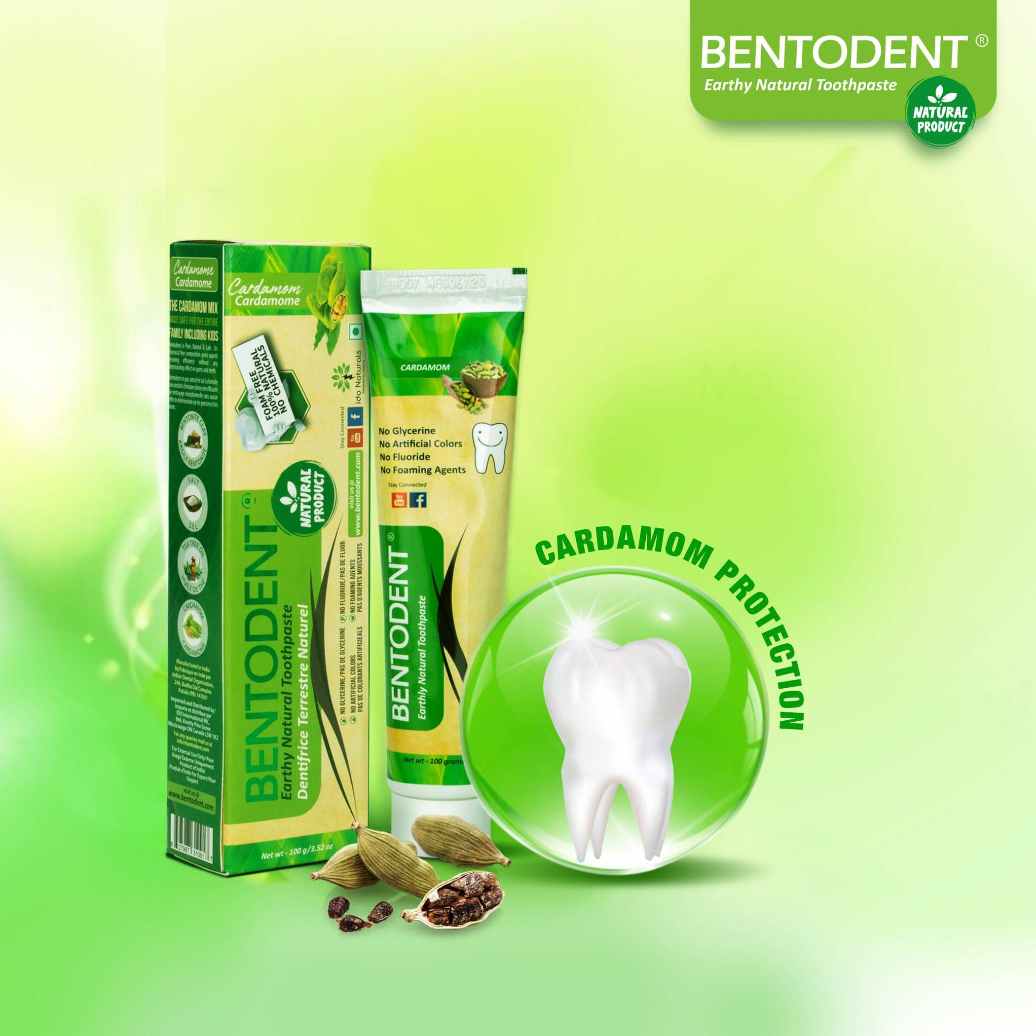 Bentodent Cardamom Toothpaste - Natural & Fluoride Free - bentodent x idonaturals