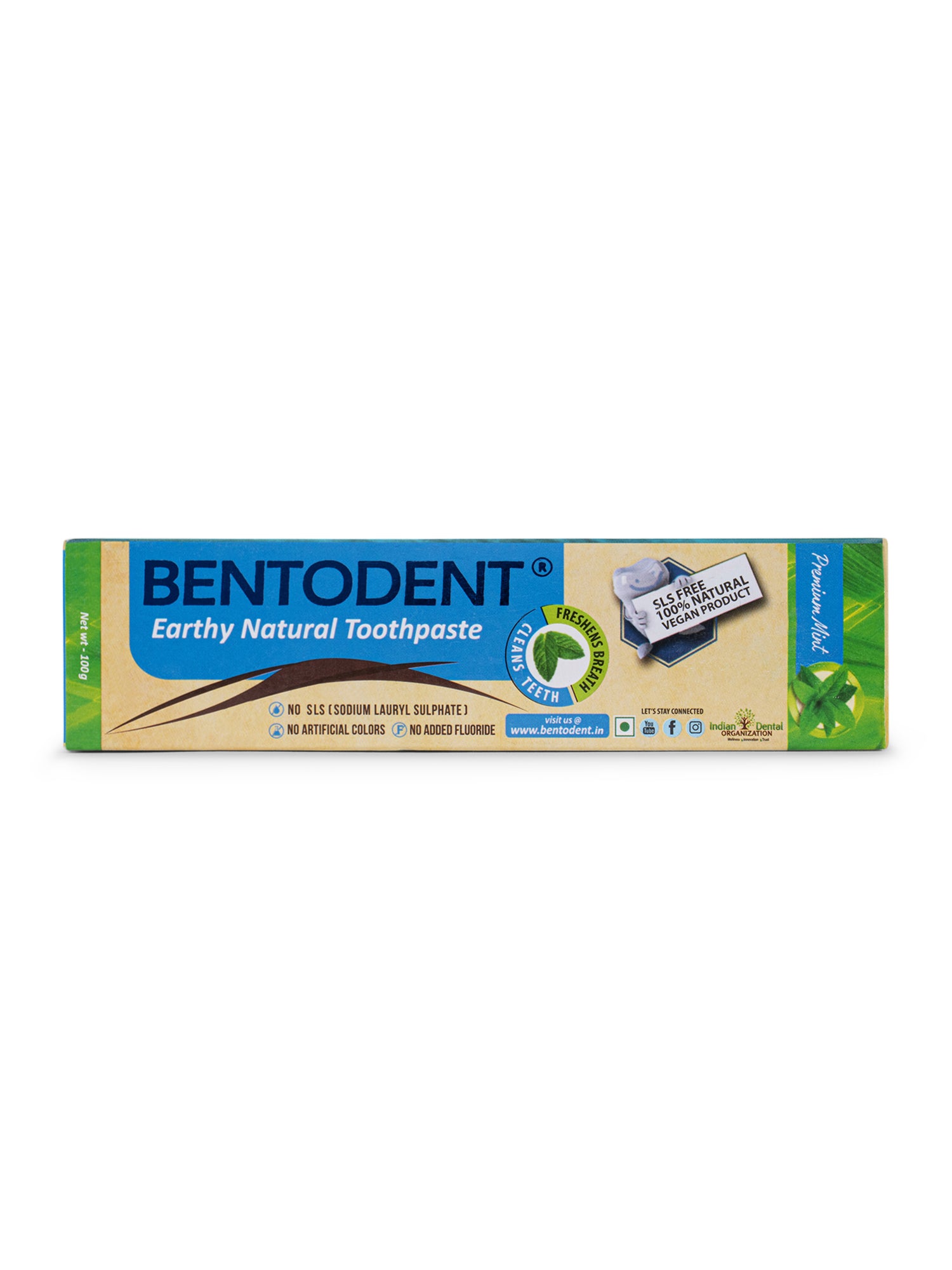 Bentodent Premium Mint Herbal Toothpaste - Natural & Fluoride Free - 100 gm - Indian Dental Organization