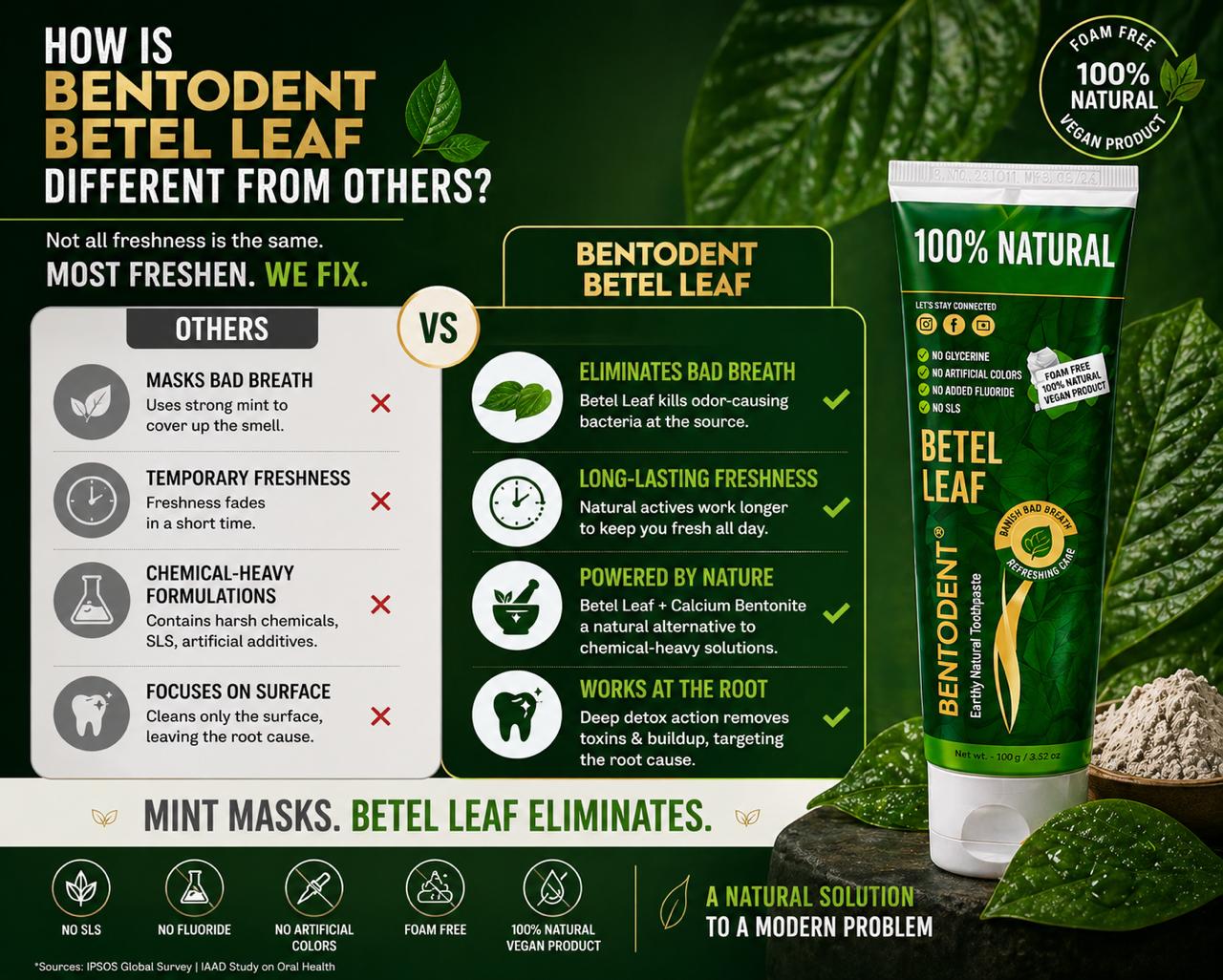 Bentodent Betel Leaf Organic Toothpaste - SLS Free - 100 gm