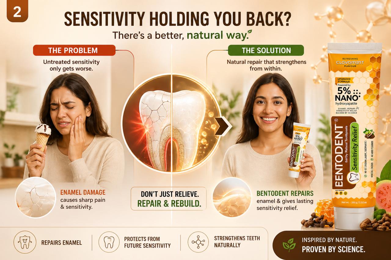 Bentodent Toothpaste -Natural Sensitivity Relief Toothpaste with Clove And Mint - 50 Gm