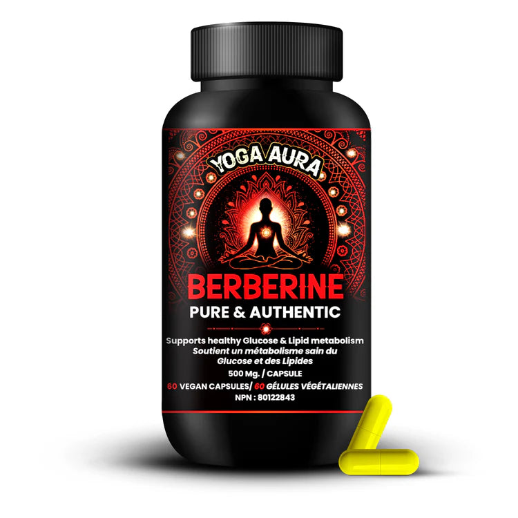 Yoga Aura 100% Pure Berberine – 500 mg of clinically studied berberine HCl, Lab tested, non-GMO & vegan | Health Canada