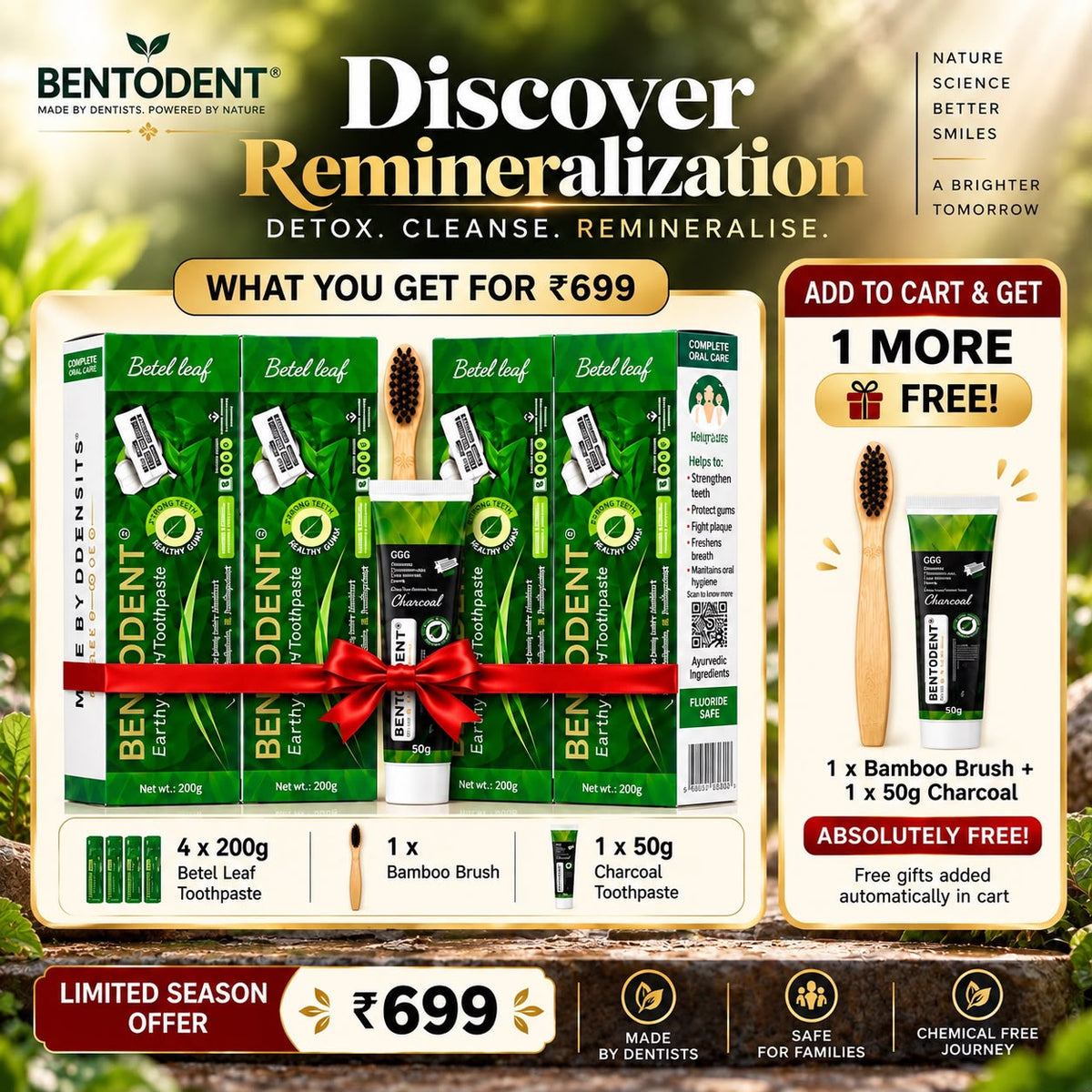 Bentodent Betel Leaf Organic Toothpaste Natural Herbal Toothpaste| SLS Free & Fluoride Free | Daily Oral Care