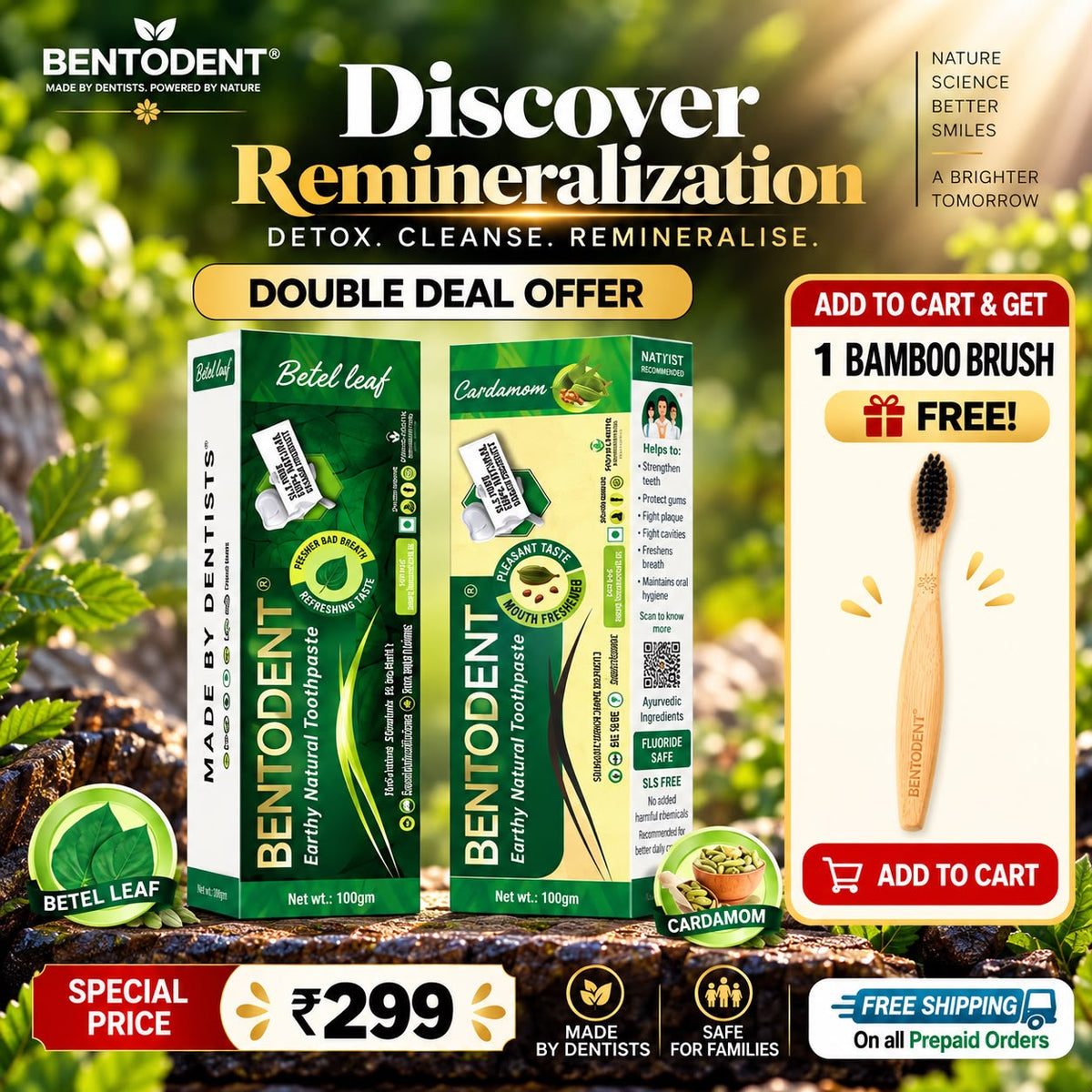Bentodent Toothpaste - Cardamom & Betel Leaf Pack - 100 gm each