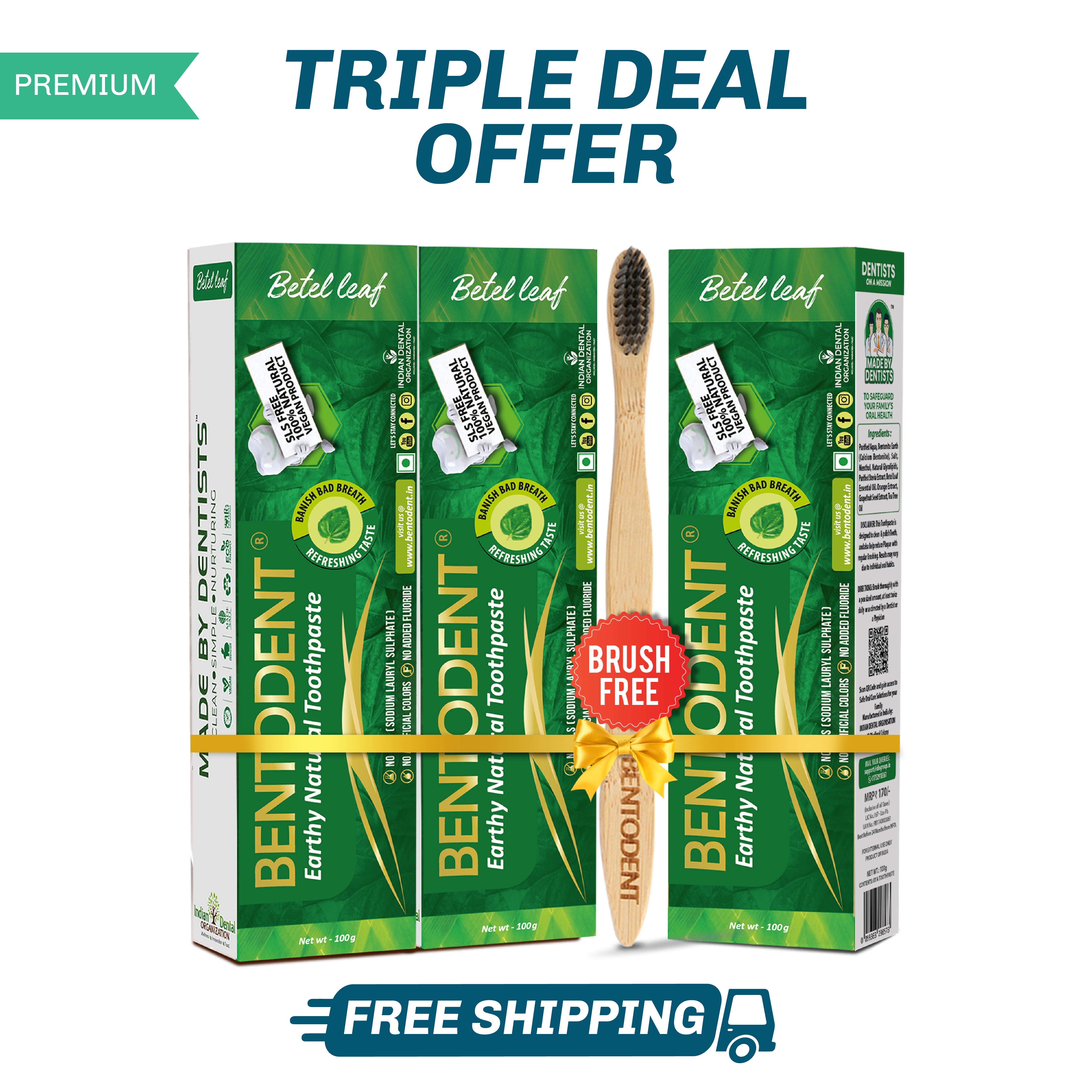 Bentodent Betel Leaf Organic Toothpaste - SLS Free - 100 gm