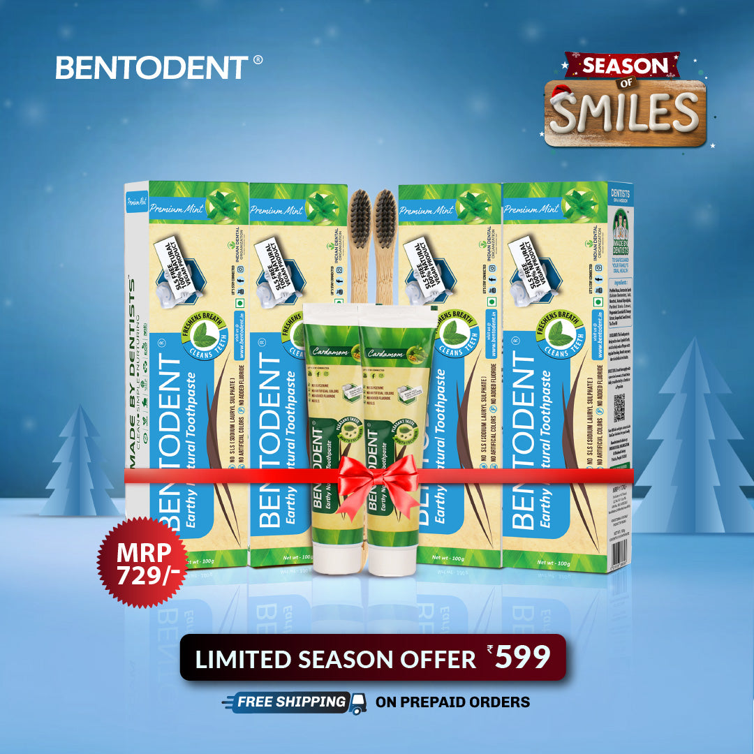 Bentodent Premium Mint Herbal Toothpaste - SLS Free , Natural & Fluoride Free - 100 gm