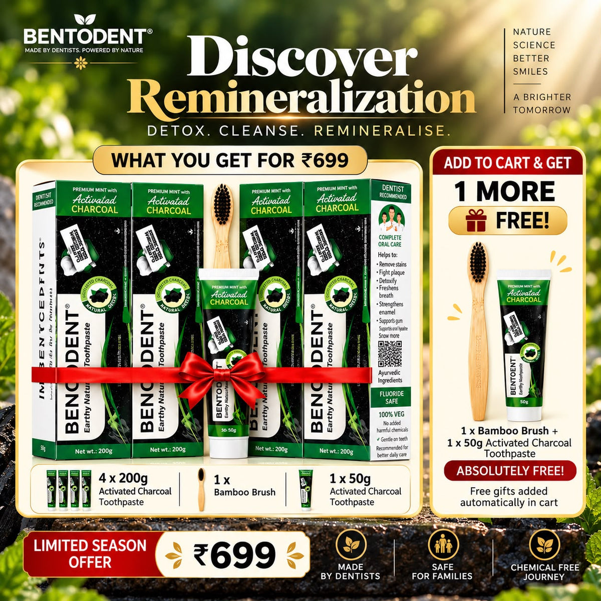 Bentodent Charcoal Teeth Whitening Collection Toothpastes | Natural & Fluoride-Free
