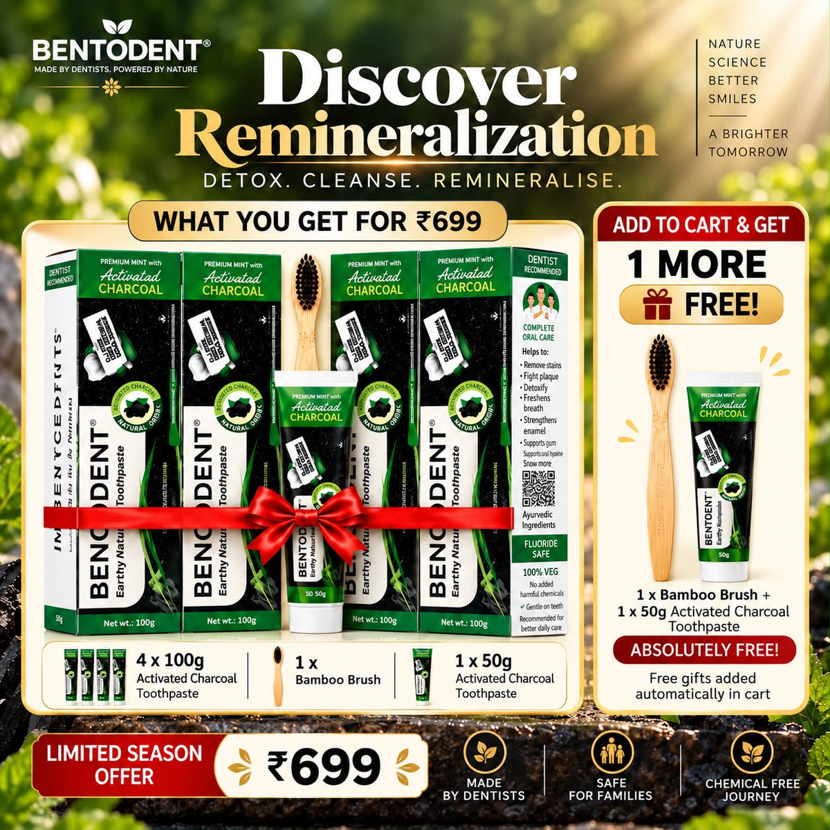 Bentodent Charcoal Teeth Whitening Collection Toothpastes | Natural & Fluoride-Free