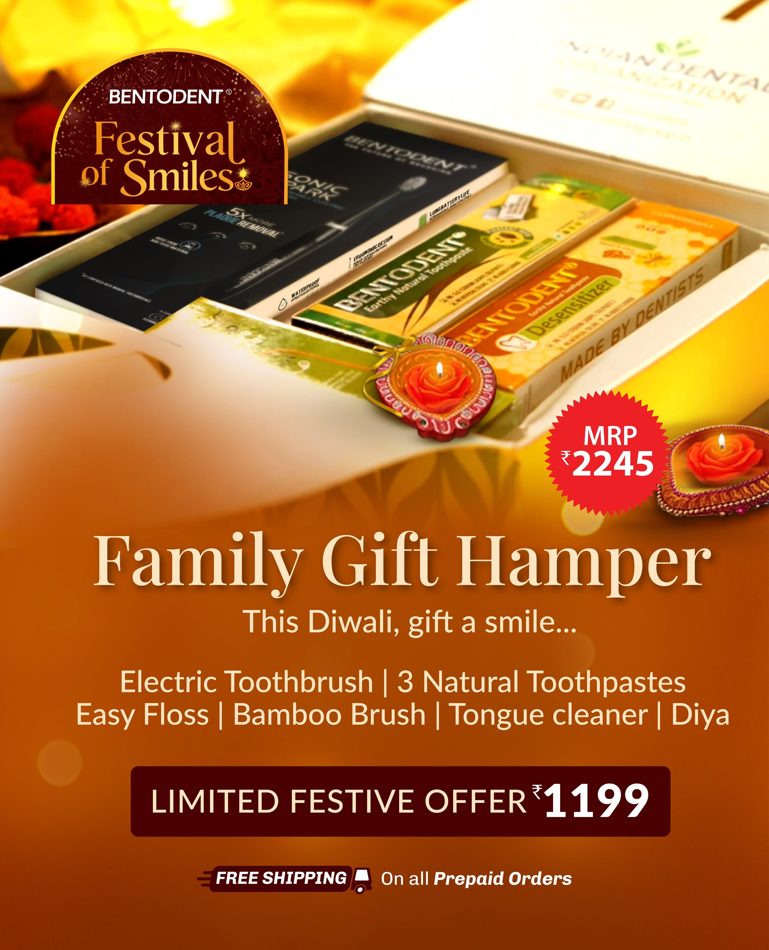 Diwali Special Gift Hamper Box -Advanced Rechargeable Electric Toothbrush -Sonic Spark with Free Charcoal, Desensitizer,Cardamom ) and Tongue Cleaner / Pack of 1