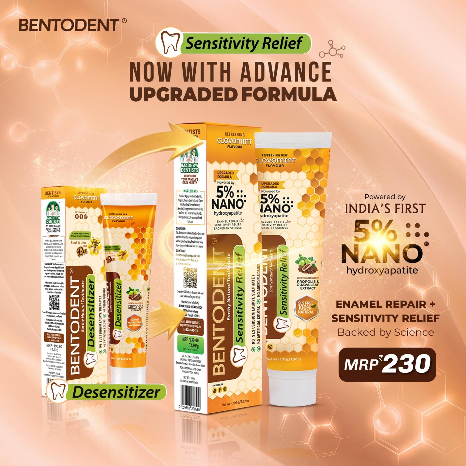 Bentodent Toothpaste - Natural Sensitivity Relief Toothpaste with Clove And Mint - 100 Gm