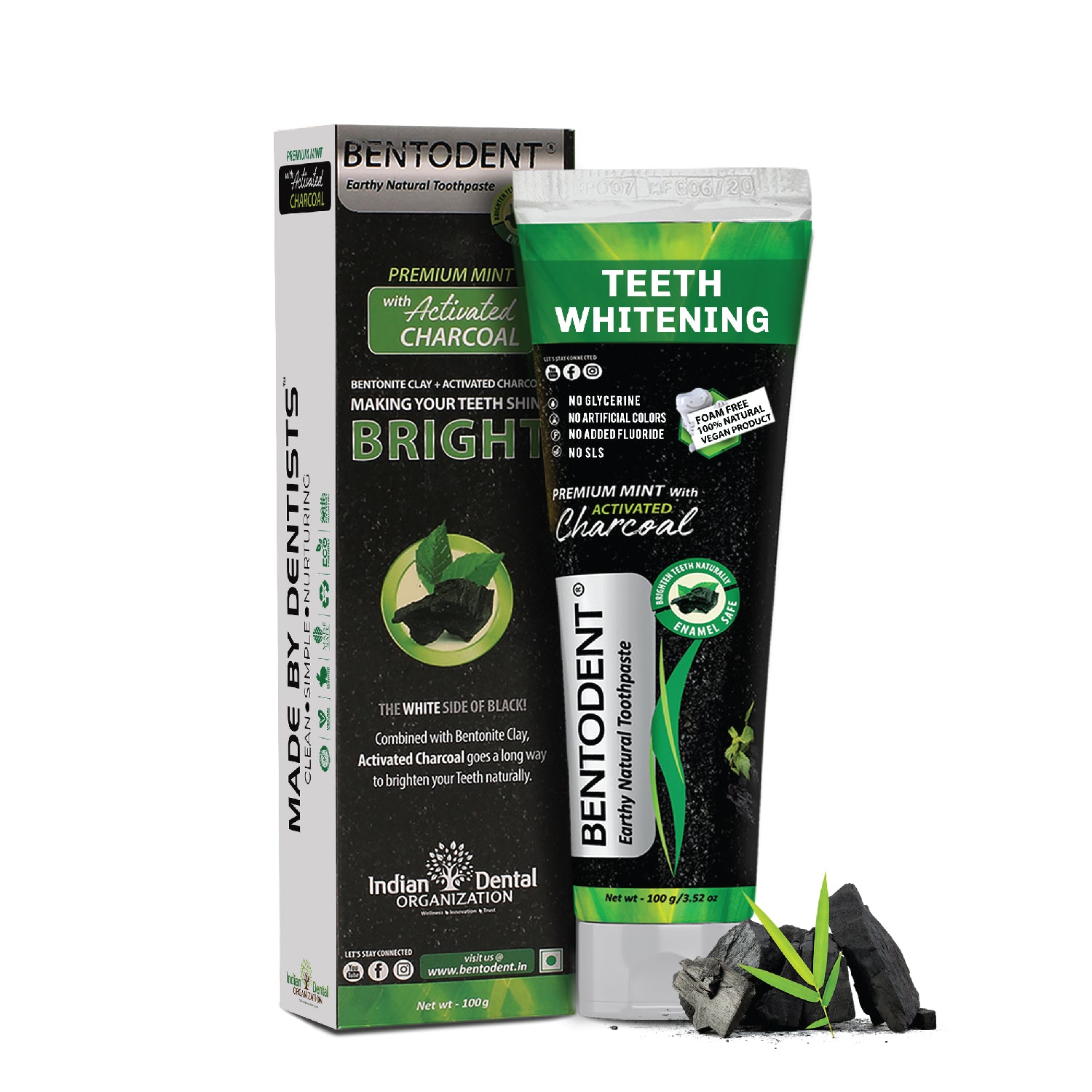 Bentodent Charcoal Toothpaste - Teeth Whitening (Twin Pack) - 100 gm each - Indian Dental Organization