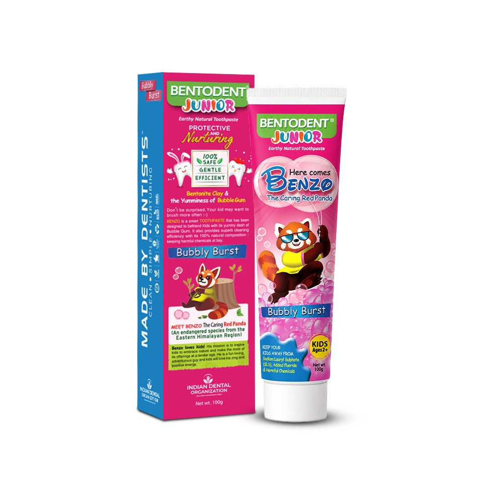 Bentodent 100% Natural Kids Bubble Gum twin Toothpaste Pack, Fluoride Free,  Sls Free, Complete oral care protection for kids 2+ years ,100g  each
