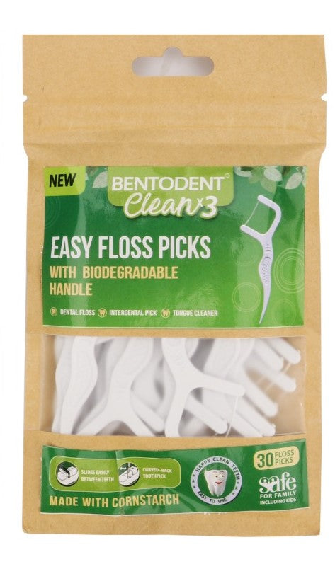 Biodegradable Dental Floss Picks- 30 Pcs - bentodent x idonaturals